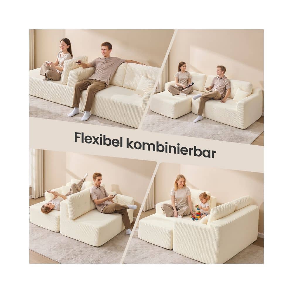 Modulares Ecksofa 244 cm mit Chaiselongue cremeweiß