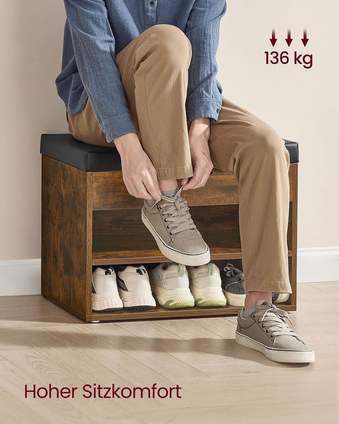 Schuhbank mit 3 Ebenen 30 x 60 x 44 cm vintagebraun Schuhbank mit 3 Ebenen 30 x 60 x 44 cm vintagebraun