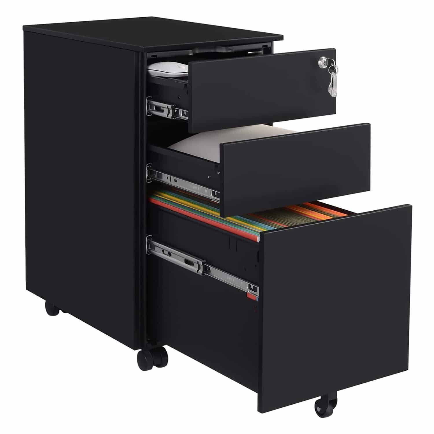 Rollcontainer mit Rollen und Schloss schwarz-B34OFC031B01 Rollcontainer mit Rollen und Schloss schwarz-B34OFC031B01