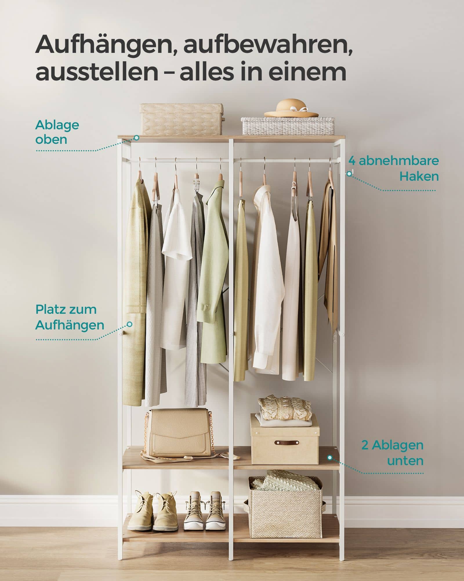 Kleiderschrank offen mit Kleiderstange naturbeige Kleiderschrank offen mit Kleiderstange naturbeige