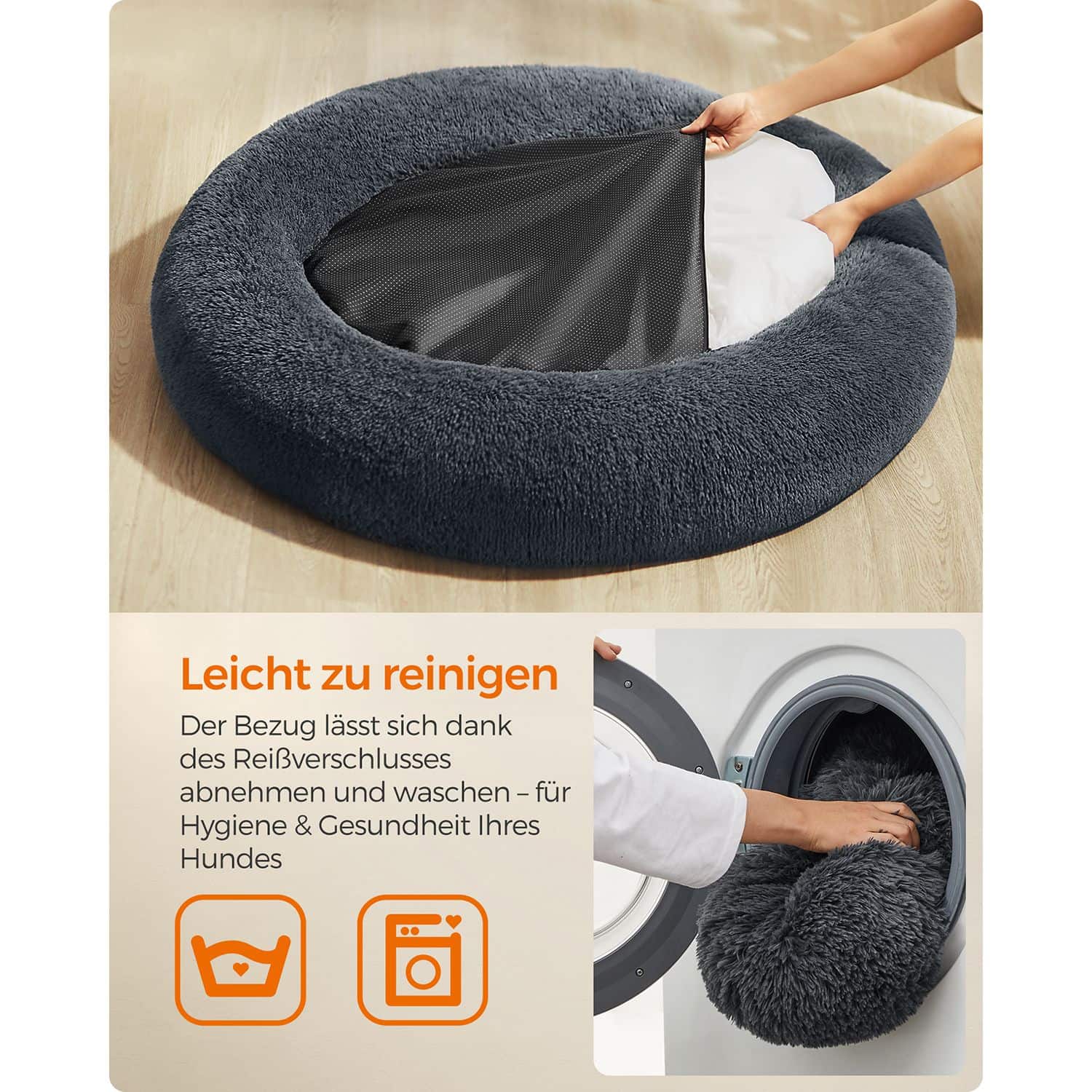 Flauschiges Hundebett Ø 120 cm dunkelgrau-PGW043G02 Flauschiges Hundebett Ø 120 cm dunkelgrau-PGW043G02