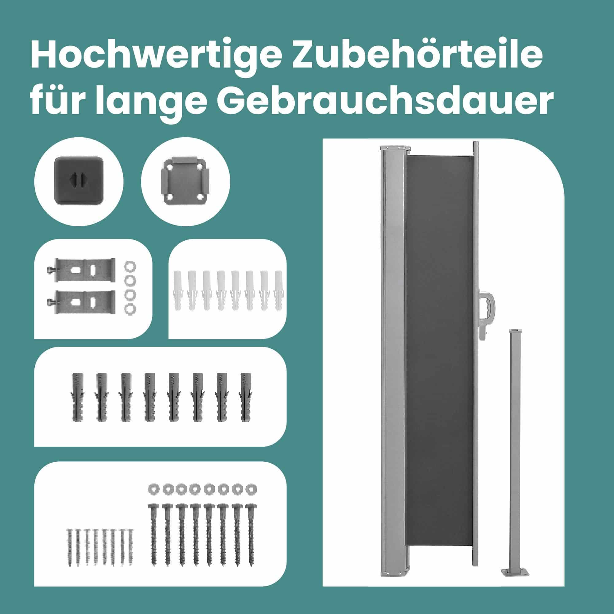 Seitenmarkise mit Stahl-Kasten, rostbeständig, ausziehbar