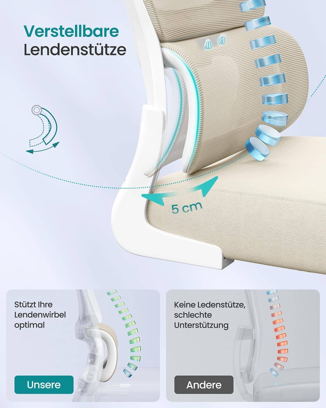 Ergonomischer Bürostuhl mit Netzgewebe und klappbaren Armlehnen Ergonomischer Bürostuhl mit Netzgewebe und klappbaren Armlehnen