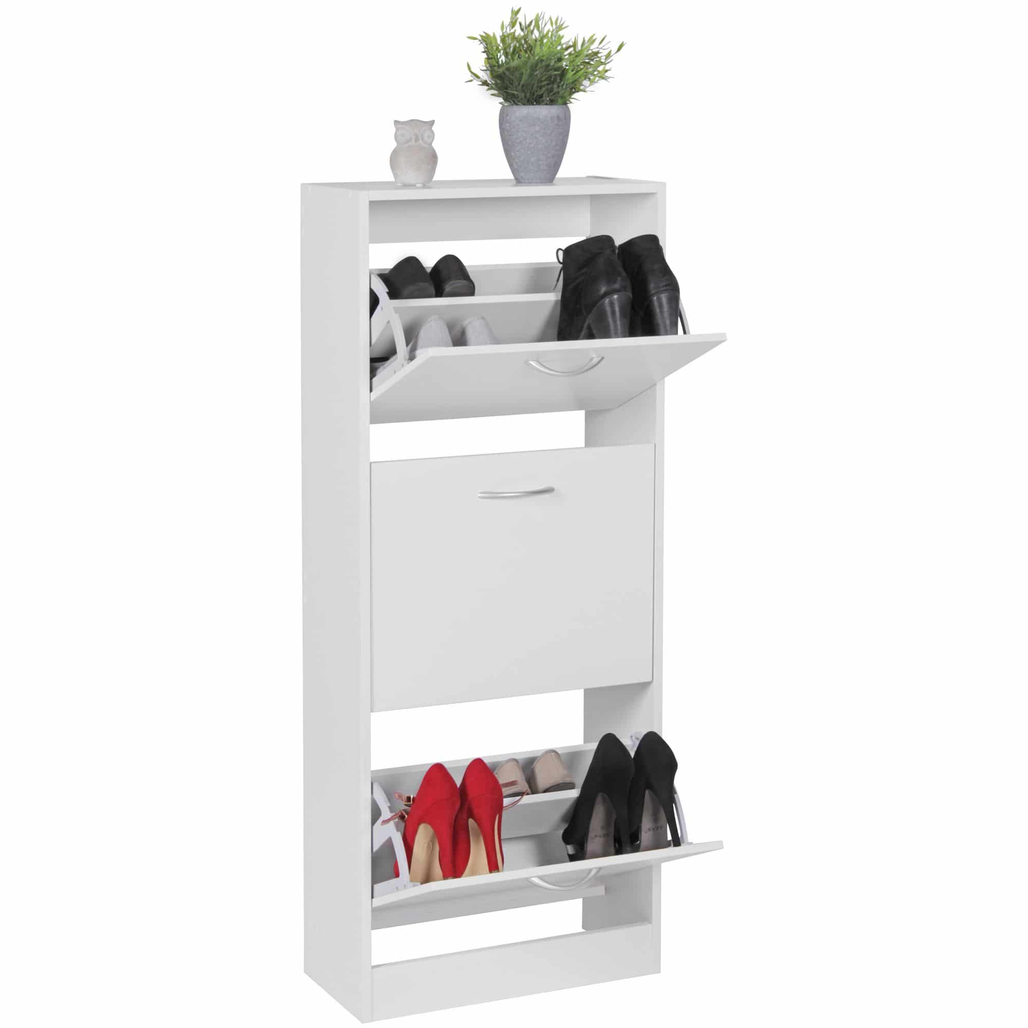 43446-WOHNLING-Schuhschrank-mit-3-Faechern-zum-Kl_2DGSG1qzDmuPU9 Schuhschrank mit 3 Fächern zum Klappen Schuhkommode 125 cm Schuhregal für 18 Paar Schuhe Kommode Schuhkipper modern