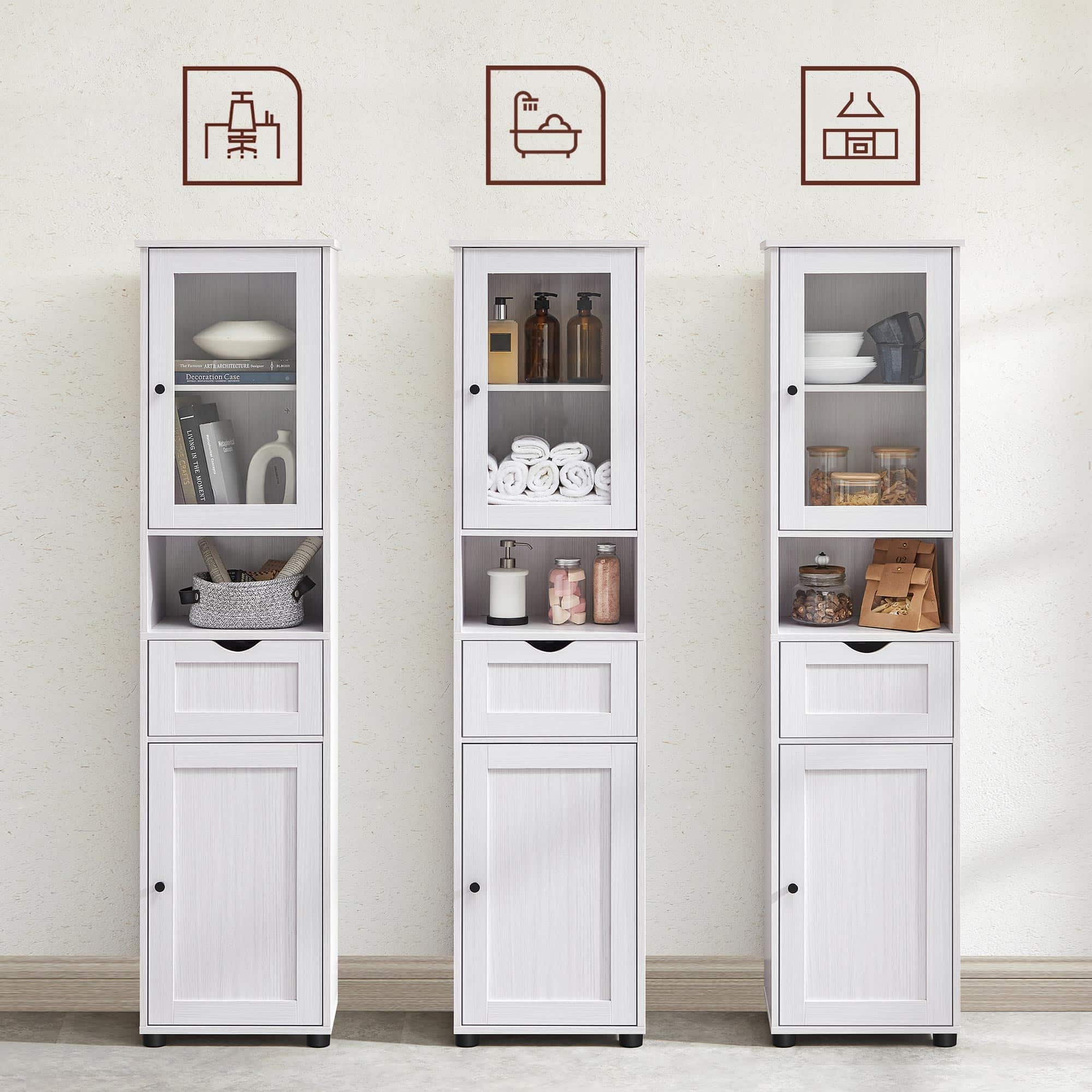 Badschrank mit höhenverstellbaren Ablagen Weiß-B34BBK163T44 Badschrank mit höhenverstellbaren Ablagen Weiß-B34BBK163T44