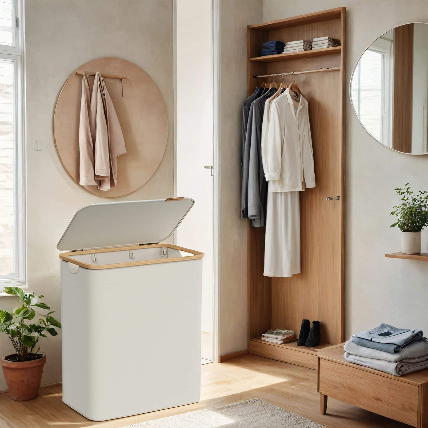 Wäschekorb 3 Fächer, Wäschesammler mit Deckel, 150 L