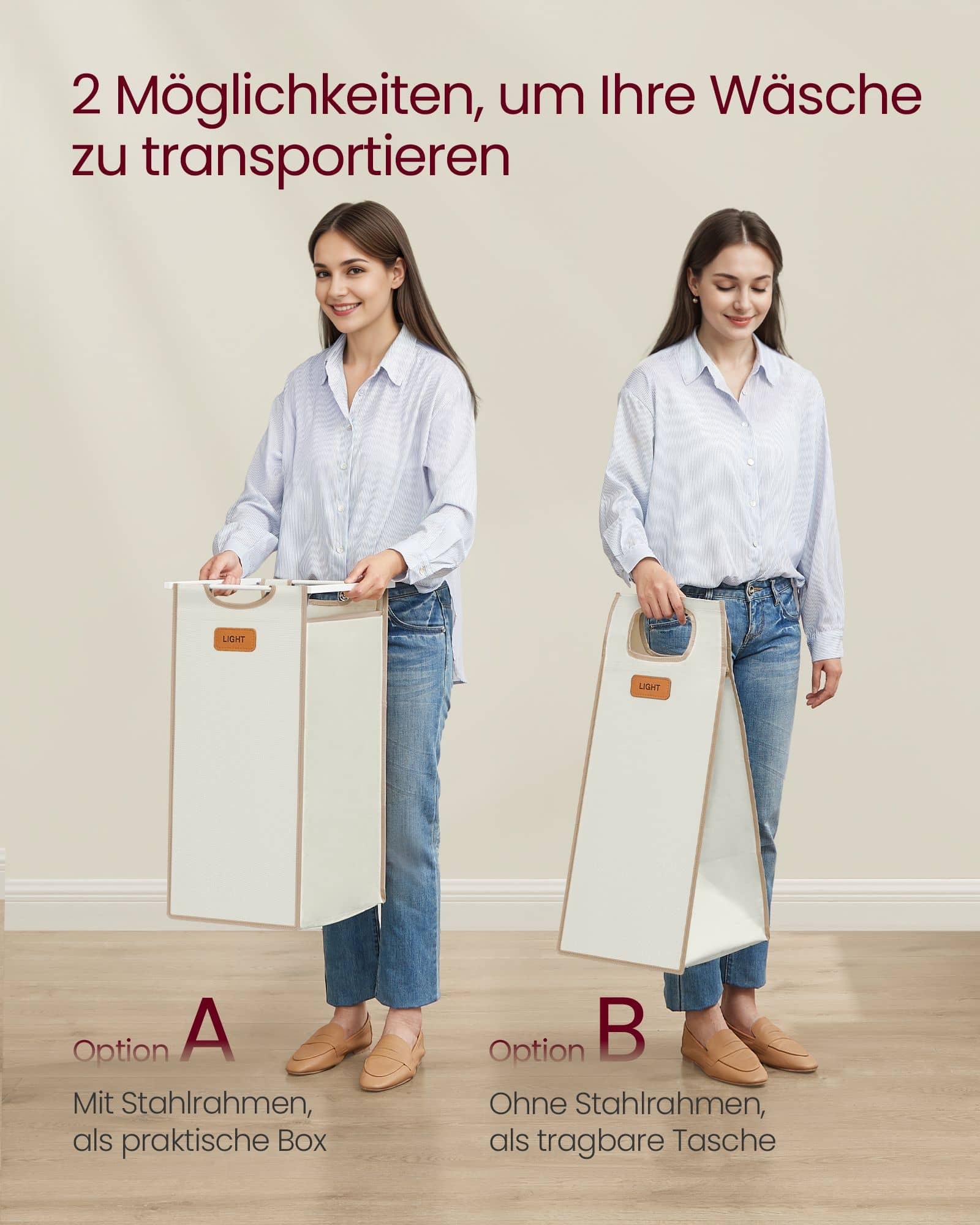 Wäschekorb 4 Fächer naturbeige-kamelbraun-cremeweiß Wäschekorb 4 Fächer naturbeige-kamelbraun-cremeweiß