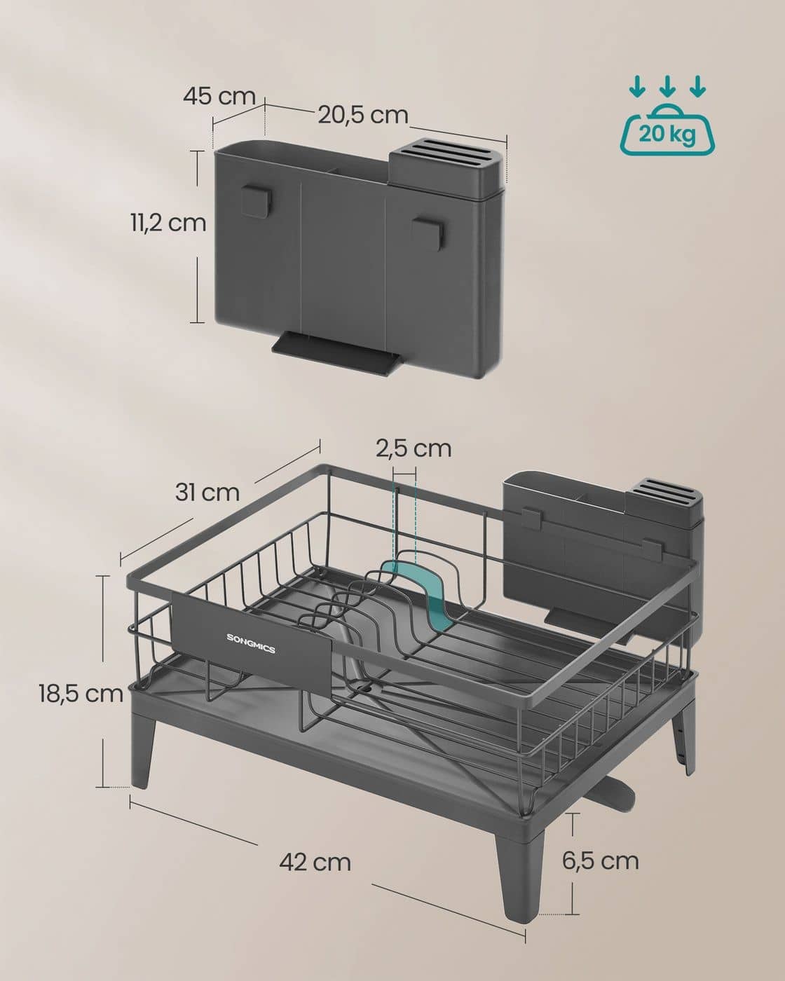 Drehbares Abtropfgestell mit Abtropfschale und Besteckablage anthrazitgrau