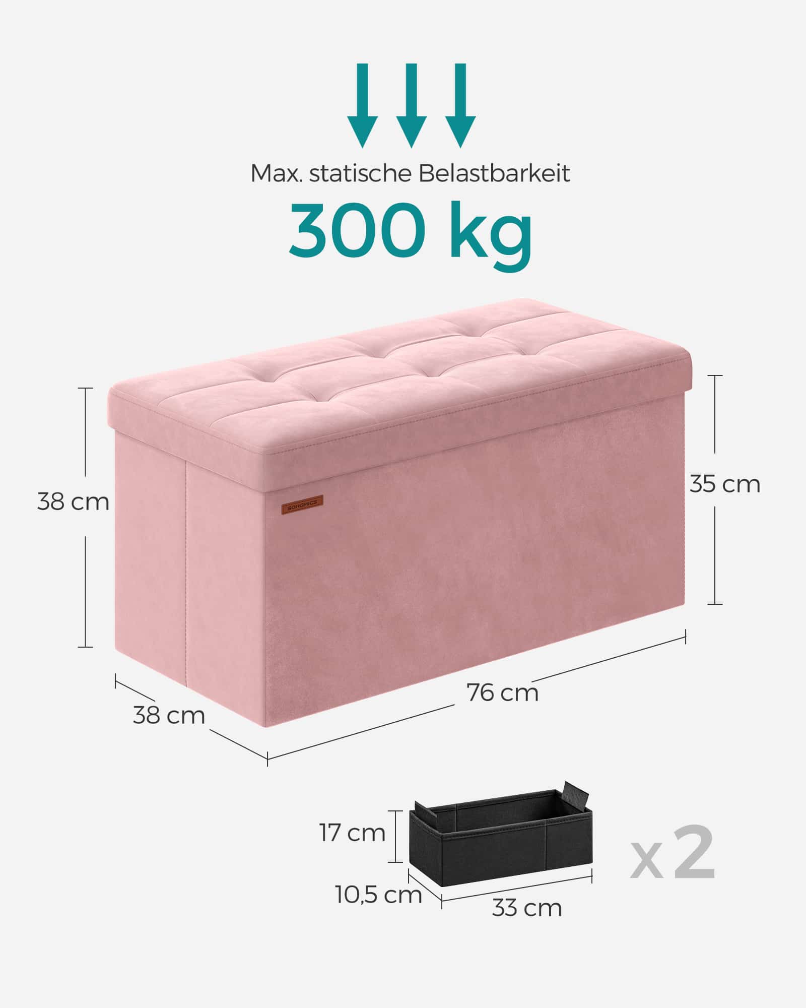 Sitzbank mit Stauraum bis 300 kg belastbar pastellrosa