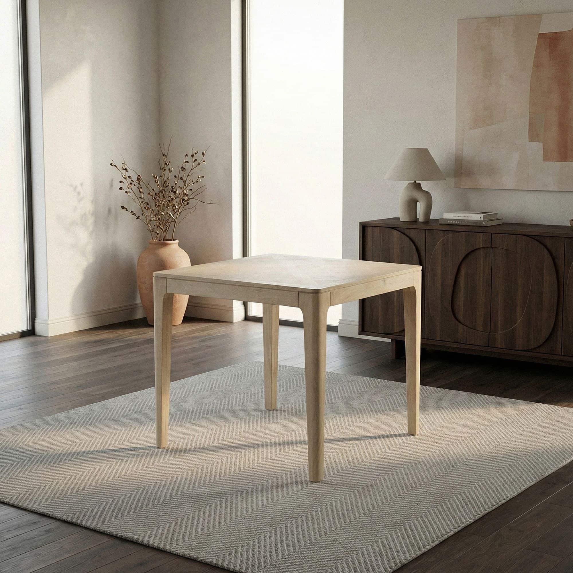 Esstisch Massivholz Mango 80x80 cm white wash - Quadratischer Esszimmertisch Holz - Küchentisch modern für 4 Personen - Stabiler Holztisch - Tisch für Esszimmer Bistrotisch Handmade