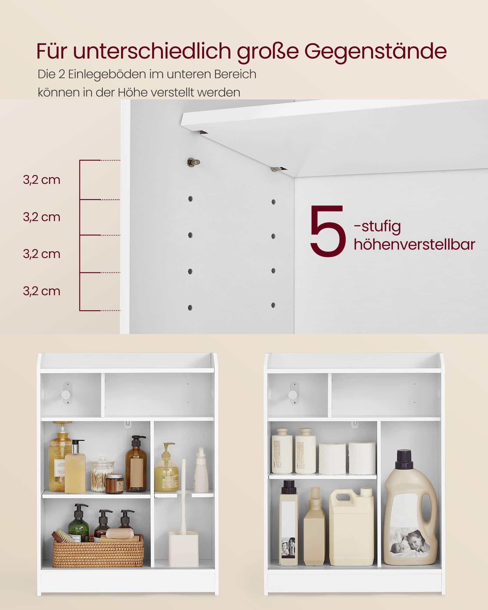 Badezimmerschrank mit verstellbaren Einlegeböden wolkenweiß Badezimmerschrank mit verstellbaren Einlegeböden wolkenweiß
