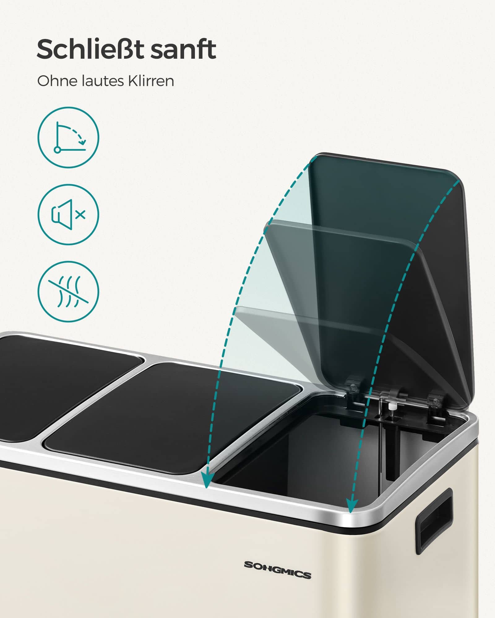 Mülltrennsystem 3 Fächer 3 x 18 L mit Deckel sandbeige