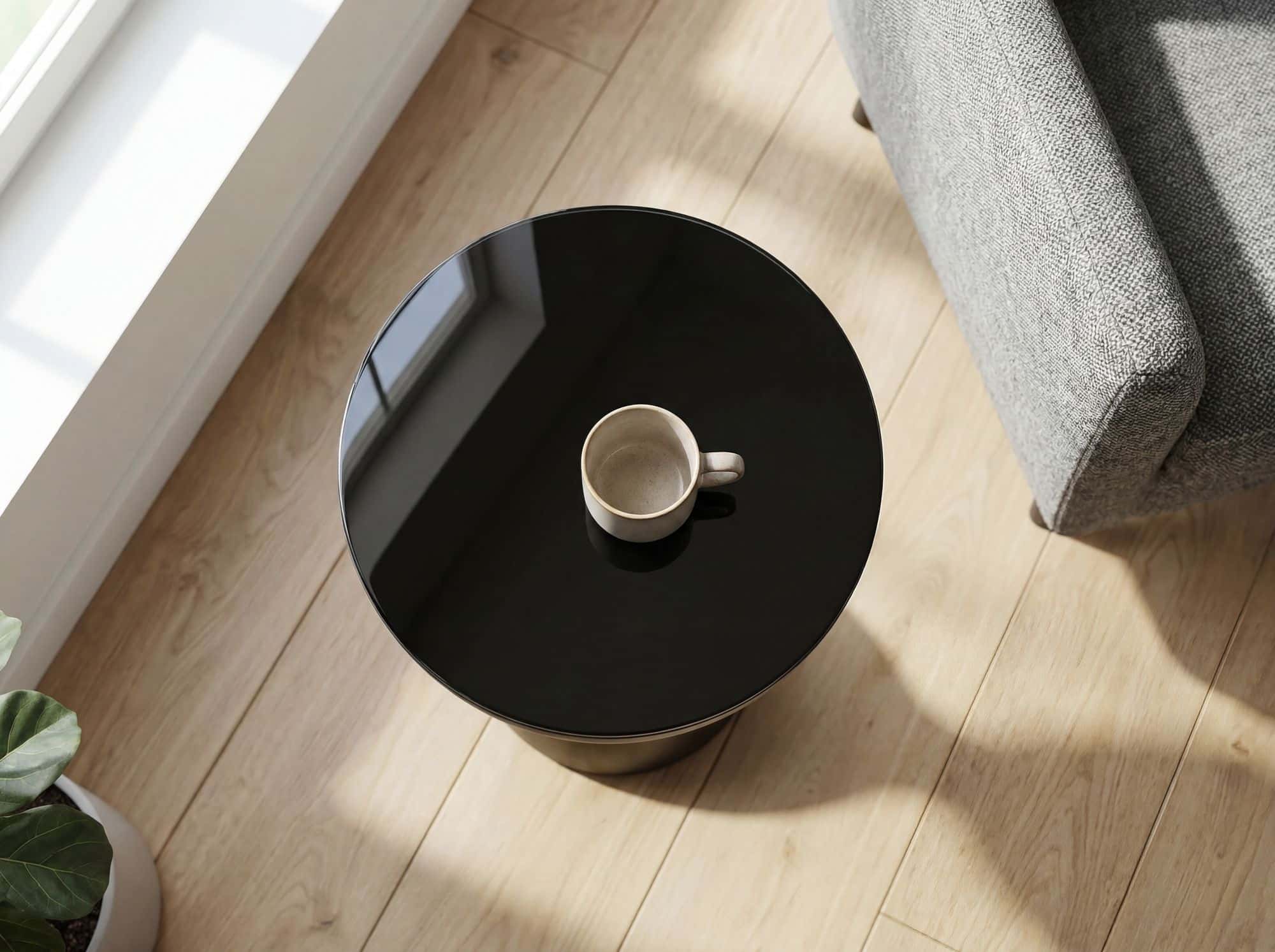 Beistelltisch Schwarz 23cm Metall Glas Rund - Design Anstelltisch Eisen - Moderner Wohnzimmertisch Abstelltisch - Edler Couchtisch Wohnzimmer Handmade