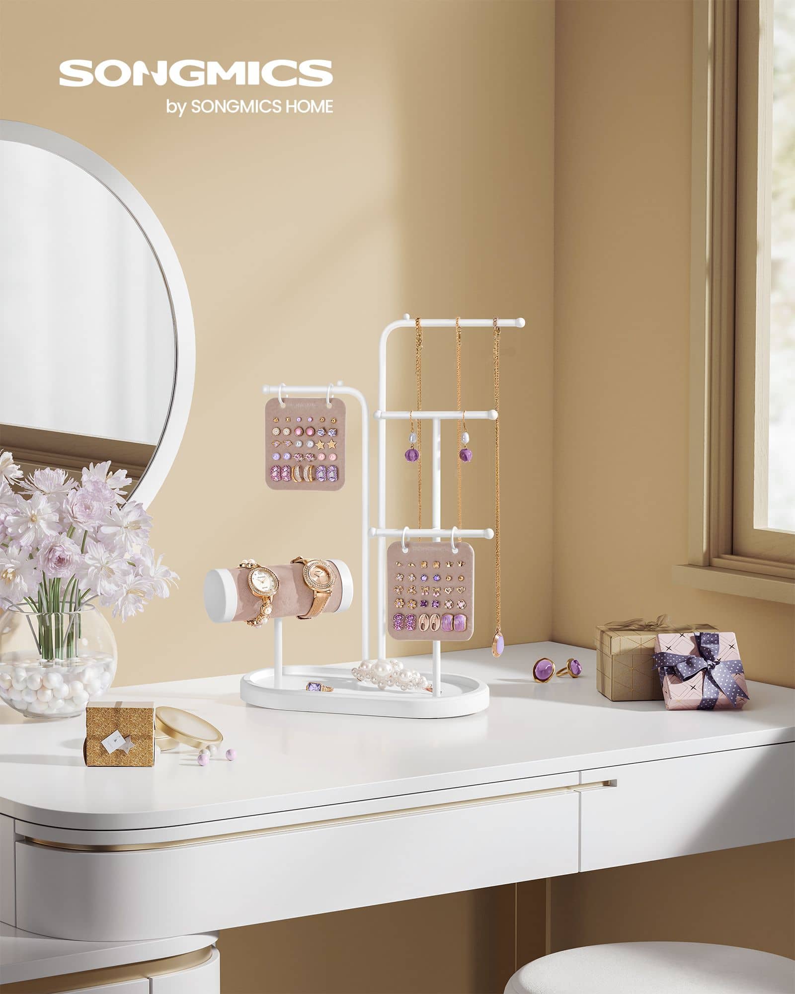 Schmuckständer mit 4 Hängestangen aus Metall wolkenweiß Schmuckständer mit 4 Hängestangen aus Metall wolkenweiß