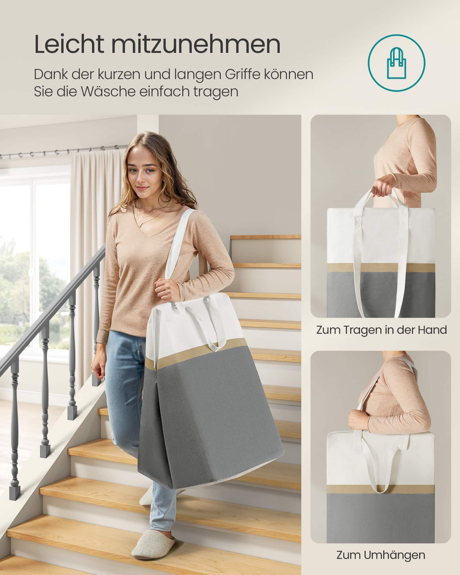 Wäschekorb 2er Set 110 L mit Griffen schiefergrau Wäschekorb 2er Set 110 L mit Griffen schiefergrau