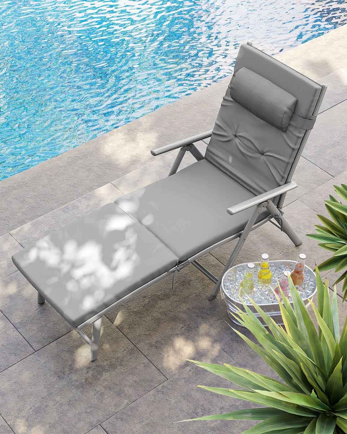 Sonnenliege mit Auflage Grau Sonnenliege mit Auflage Grau