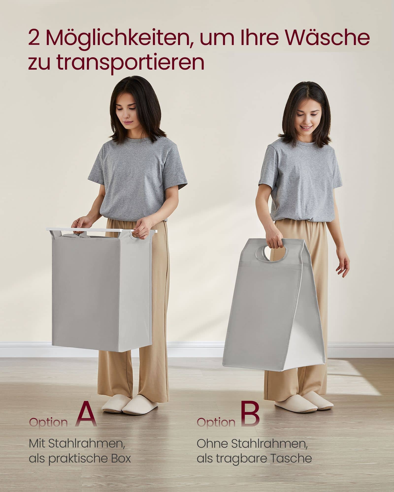 Wäschesammler mit Ablage aus Oxford-Gewebe 65 L taubengrau Wäschesammler mit Ablage aus Oxford-Gewebe 65 L taubengrau