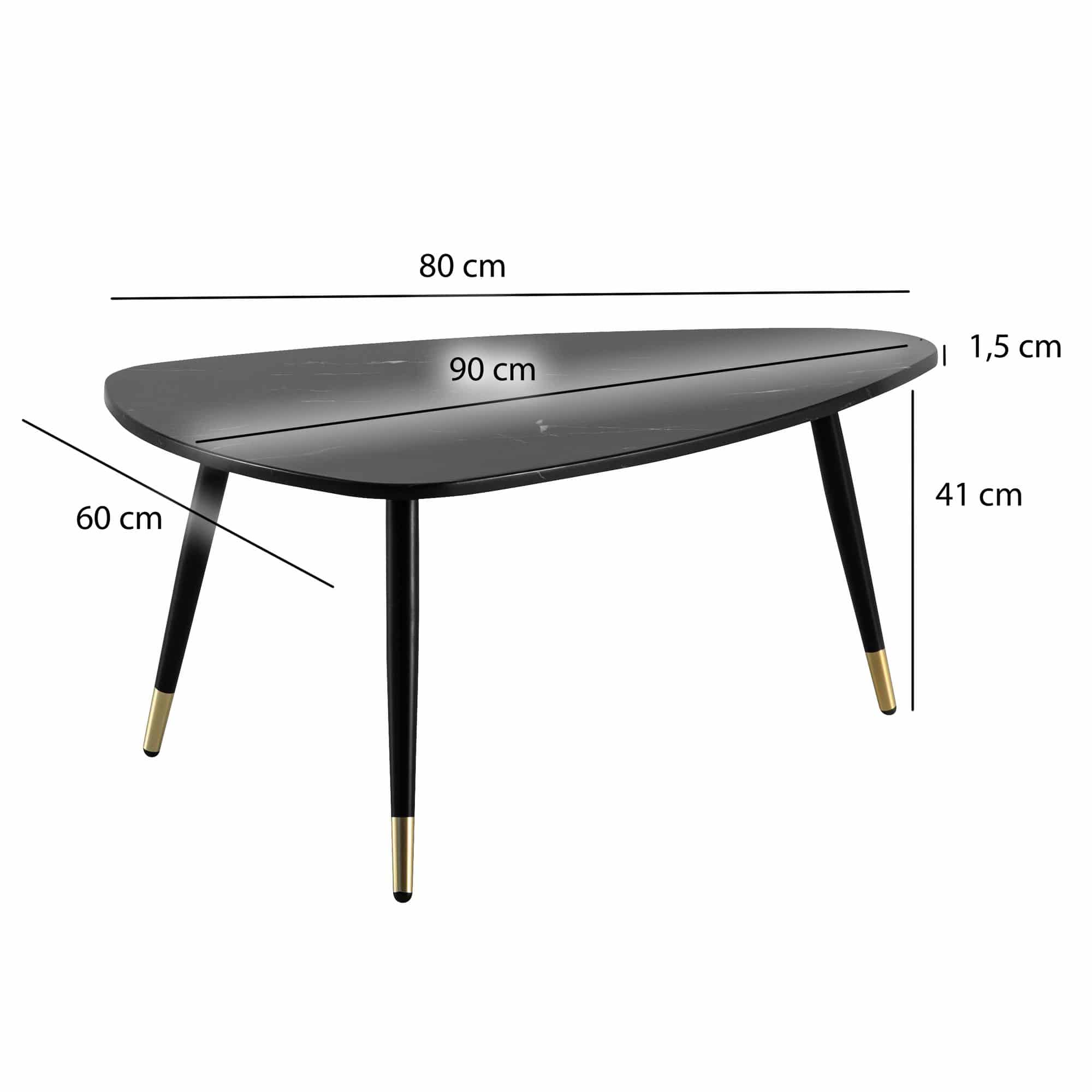 Couchtisch 90×60×41 cm – Schwarz Marmoroptik, Metallgestell Couchtisch 90×60×41 cm – Schwarz Marmoroptik, Metallgestell