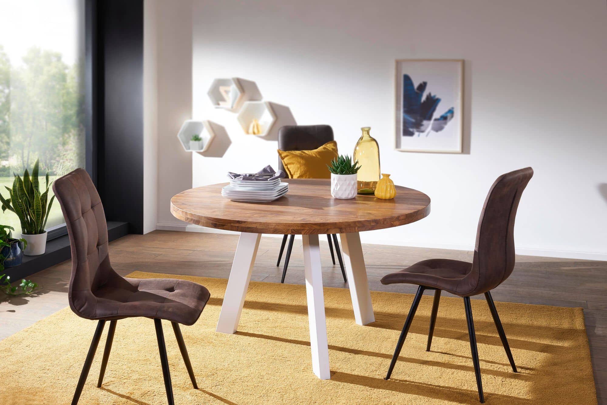 Esszimmertisch rund 130 cm Sheesham Massiv Esstisch