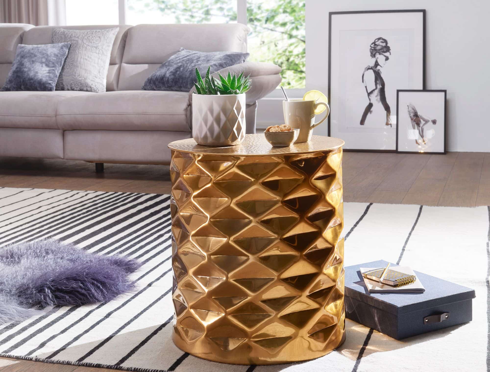 46283-WOHNLING-Beistelltisch-GOPAL-44x44x49-cm-Al_1 Beistelltisch 43,5x48x43,5 cm Aluminium Couchtisch Gold Orientalisch Rund