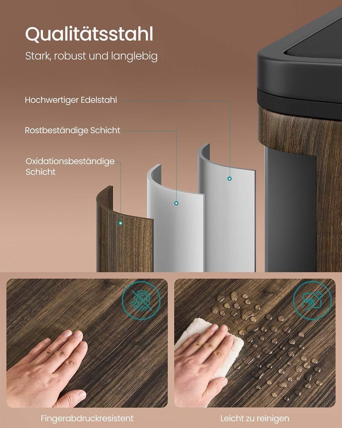 Mülleimer mit 2 Fächern und 15 Müllsäcken Softclose dunkelwalnussfarben Mülleimer mit 2 Fächern und 15 Müllsäcken Softclose dunkelwalnussfarben