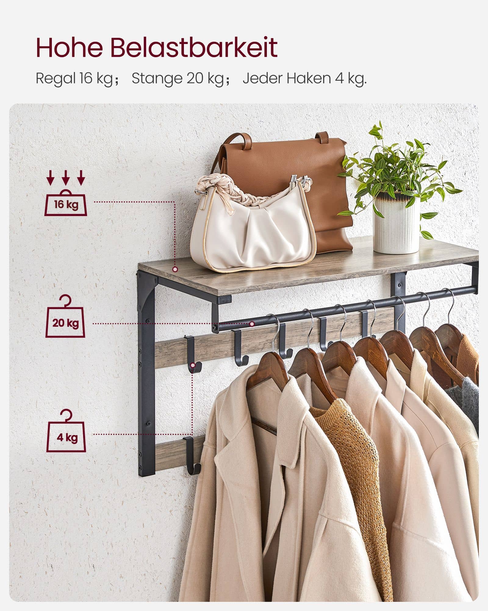 Wandgarderobe mit Kleiderstange Wandgarderobe mit Kleiderstange