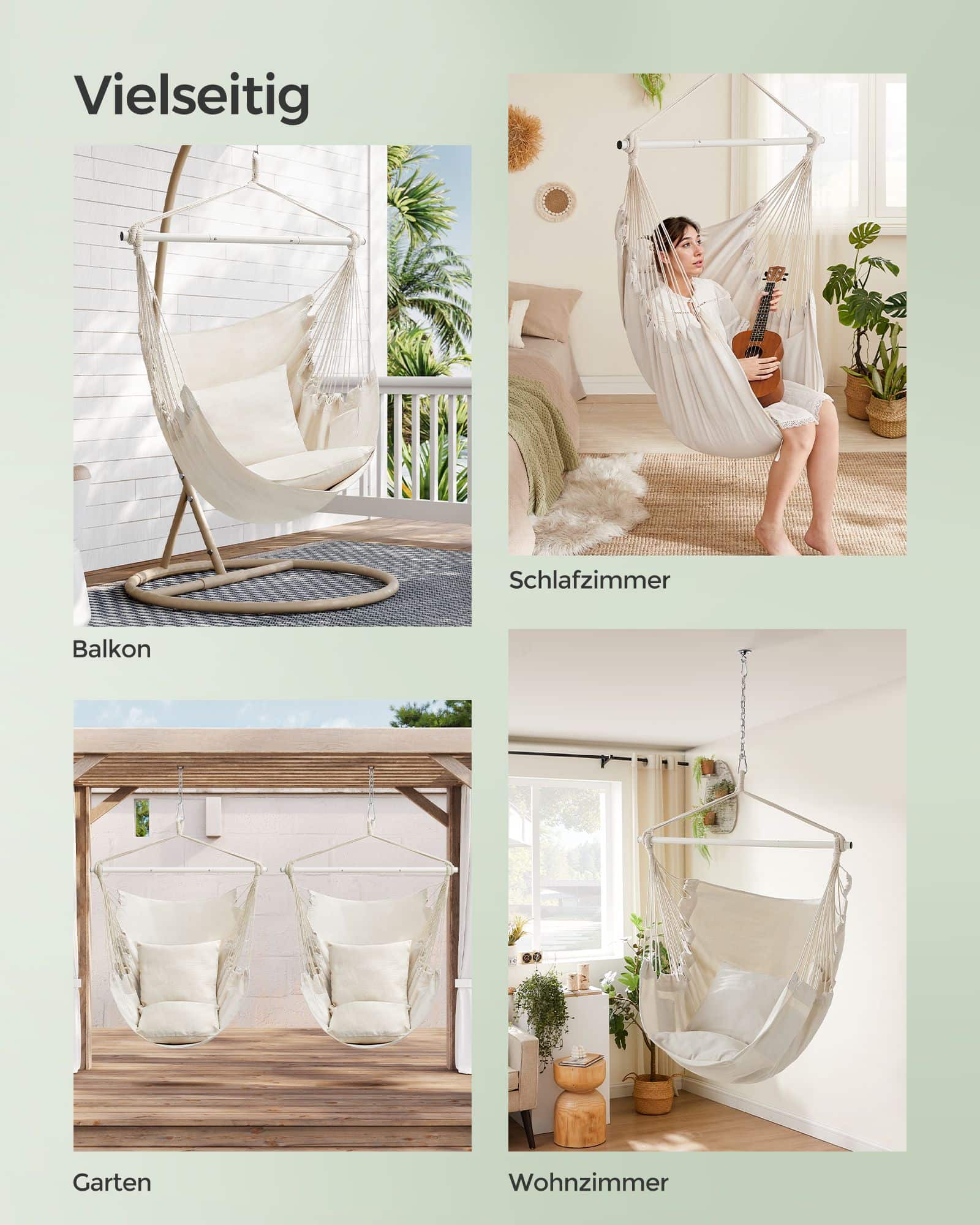 Hängesessel mit 2 Kissen und Metallkette cremeweiß Hängesessel mit 2 Kissen und Metallkette cremeweiß