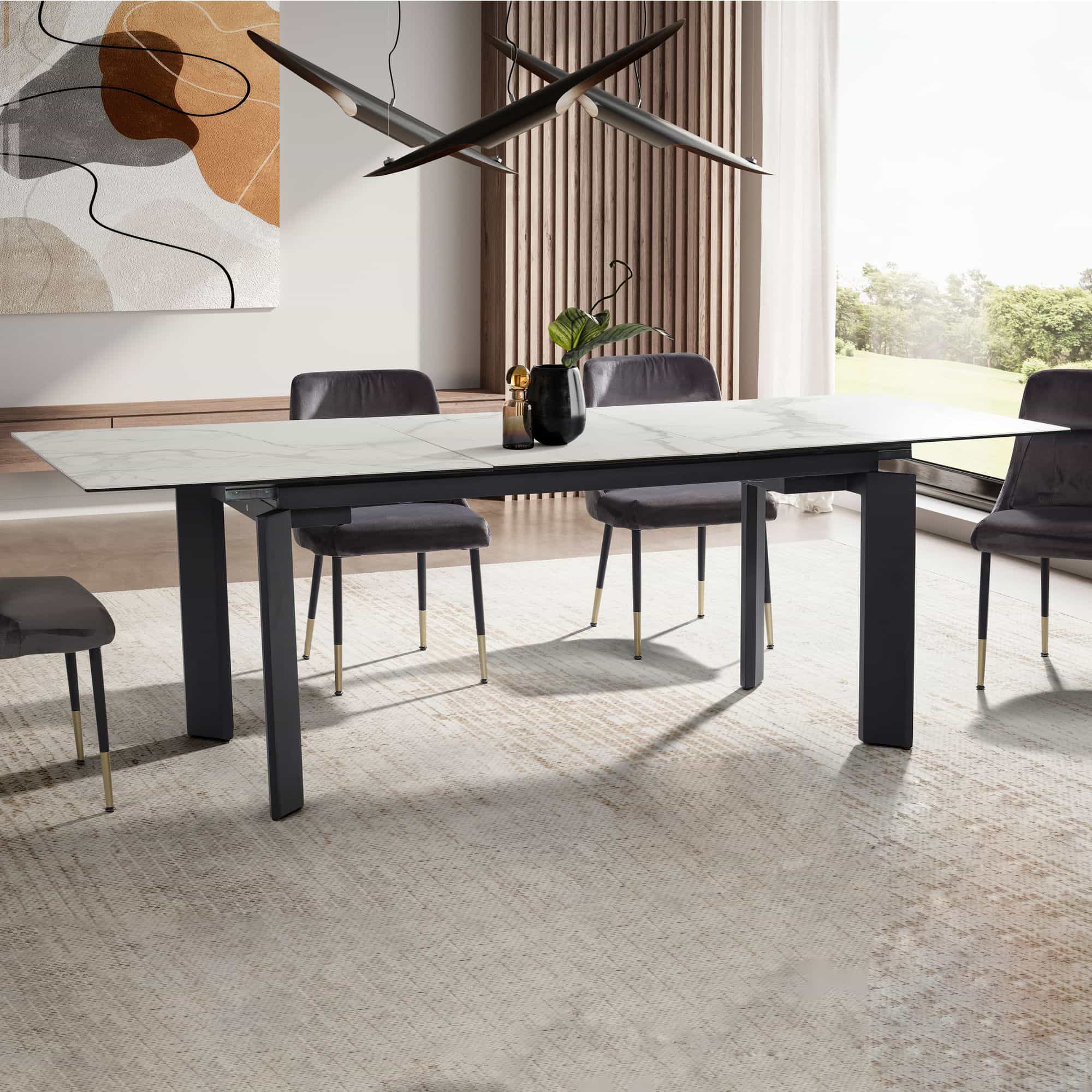 Esszimmertisch 180x95x77 cm Glas Keramik Esstisch Weiß Marmor-Optik Esszimmertisch 180x95x77 cm Glas Keramik Esstisch Weiß Marmor-Optik