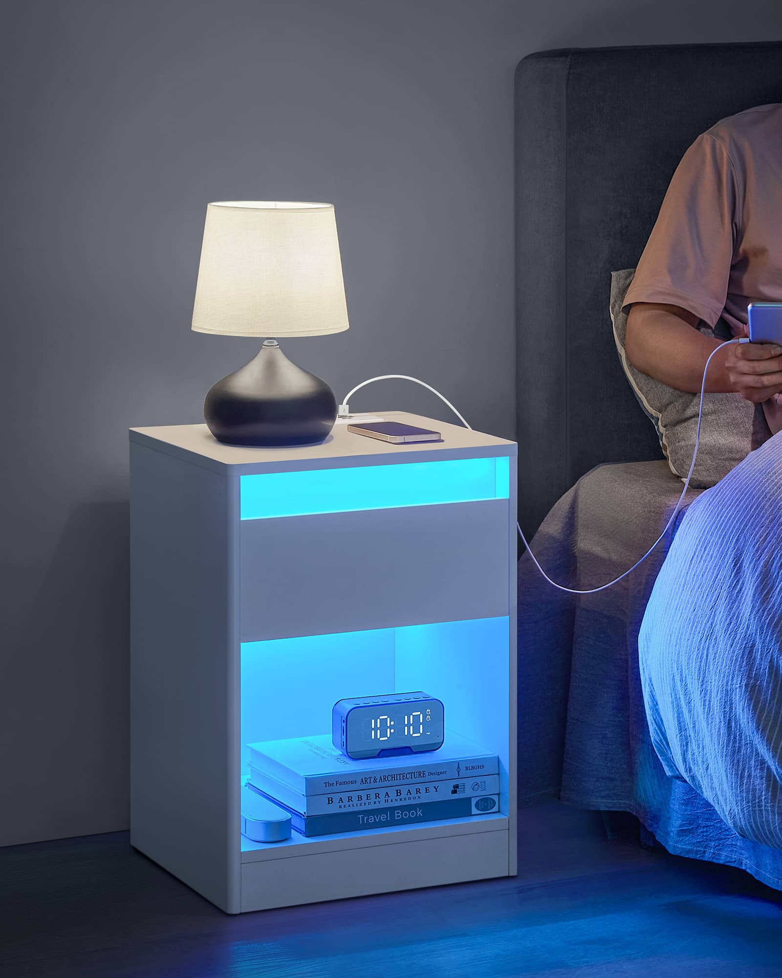 Nachttisch mit LED-Beleuchtung modern wolkenweiß Nachttisch mit LED-Beleuchtung modern wolkenweiß