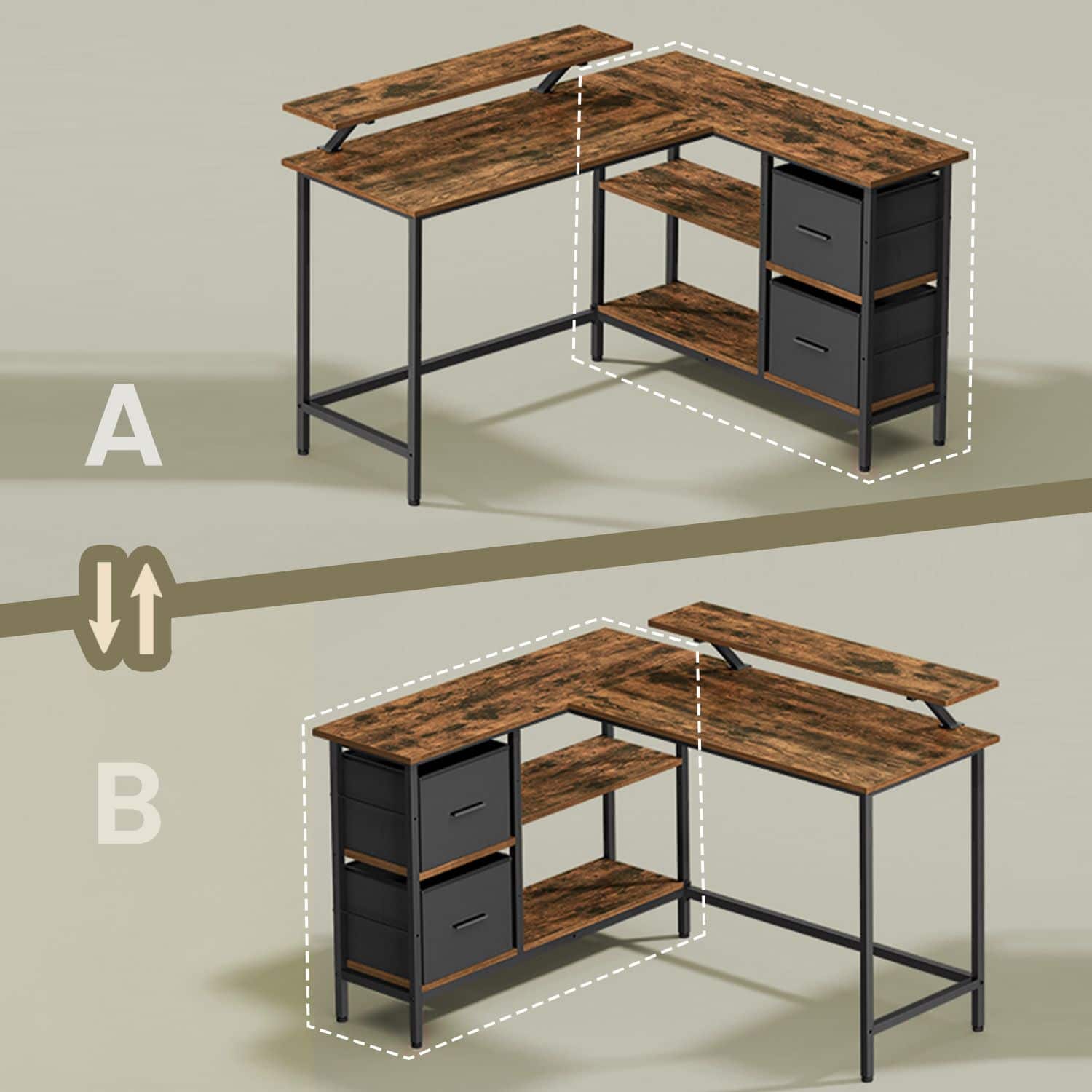Schreibtisch in L-Form, Eckschreibtisch, mit 2 Schubladen Schreibtisch in L-Form, Eckschreibtisch, mit 2 Schubladen