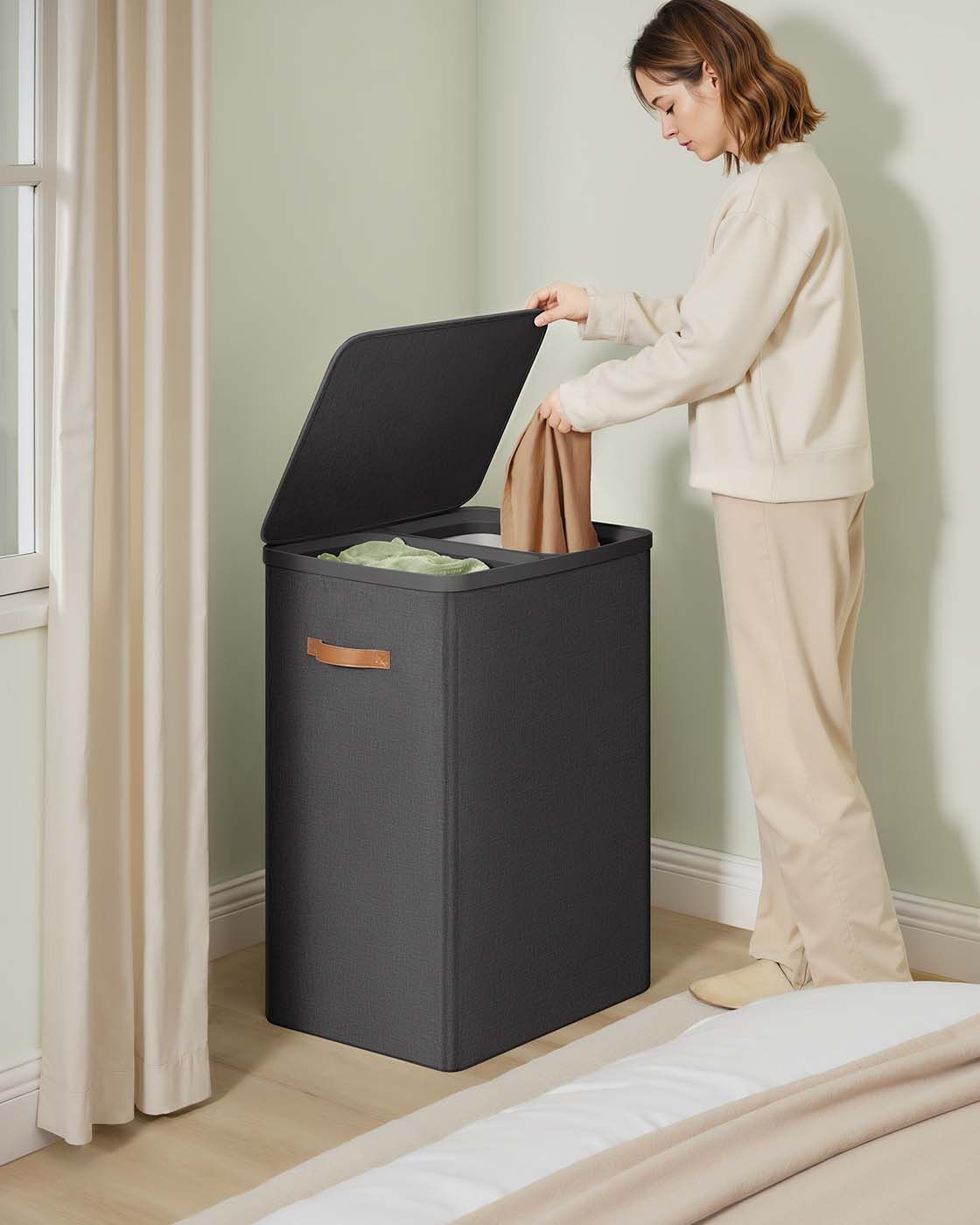 Wäschekorb 170 L mit 2 Fächern 56 x 40 x 75 cm tintenschwarz Wäschekorb 170 L mit 2 Fächern 56 x 40 x 75 cm tintenschwarz