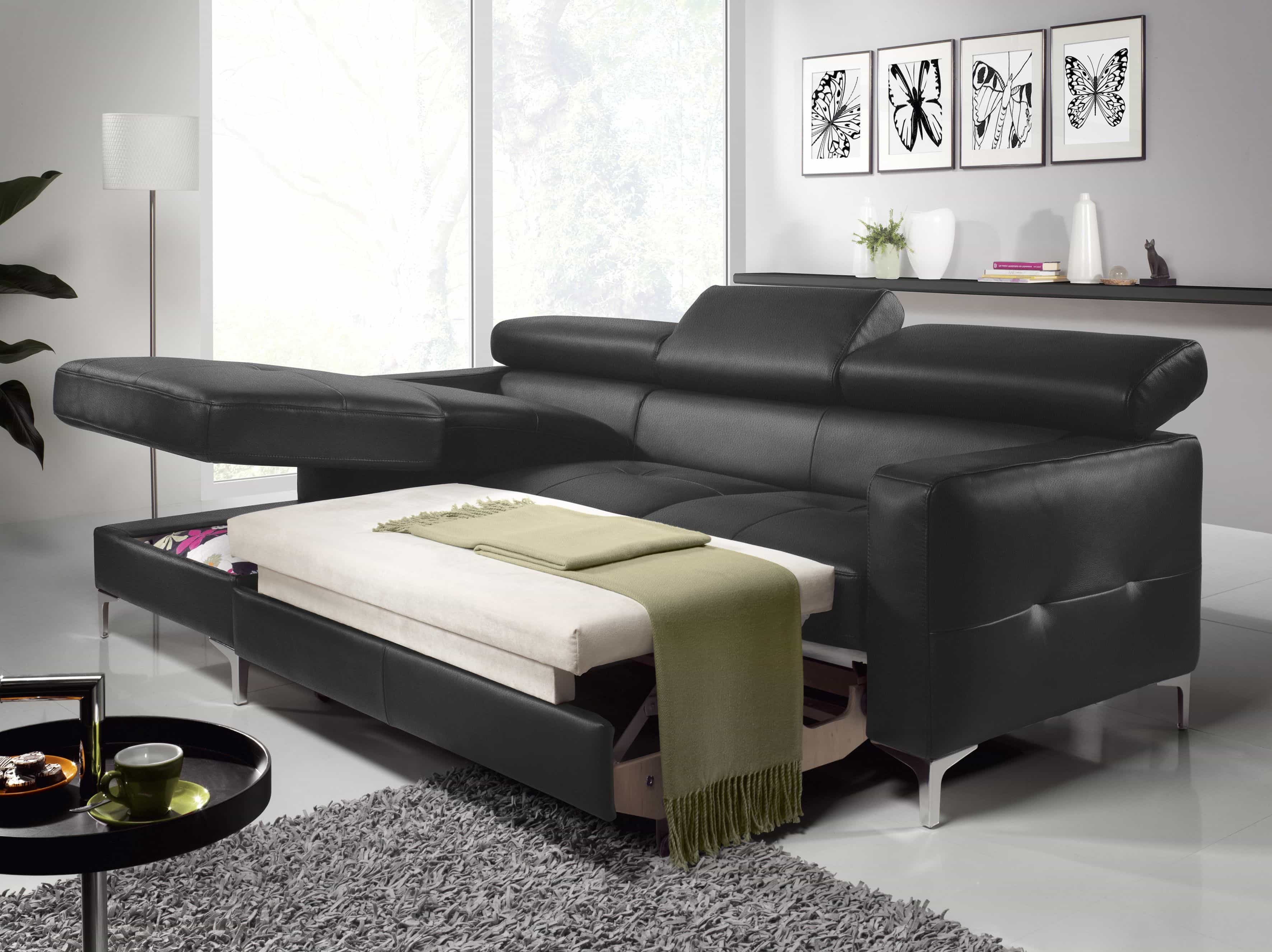 Echtleder Ecksofa Sammy mit Recamiere & Schlaffunktion – Cotta
