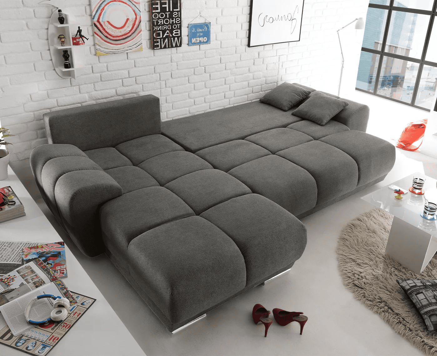 Ed Exciting Design Sofa Anton mit Schlaffunktion & Bettkasten in verschiedenen Farben erhältlich Luxus-Webstoff Flachgewebe beidseitig montierbar Ed Exciting Design Sofa Anton mit Schlaffunktion & Bettkasten in verschiedenen Farben erhältlich Luxus-Webstoff Flachgewebe beidseitig montierbar