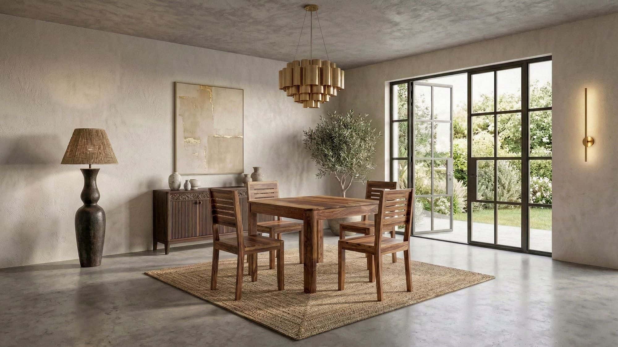 Esstisch Sheesham Massivholz 80x80 cm Dunkelbraun - Quadratischer Esszimmertisch Holz - Küchentisch modern für 4 Personen - Stabiler Holztisch - Tisch für Esszimmer Bistrotisch Handmade