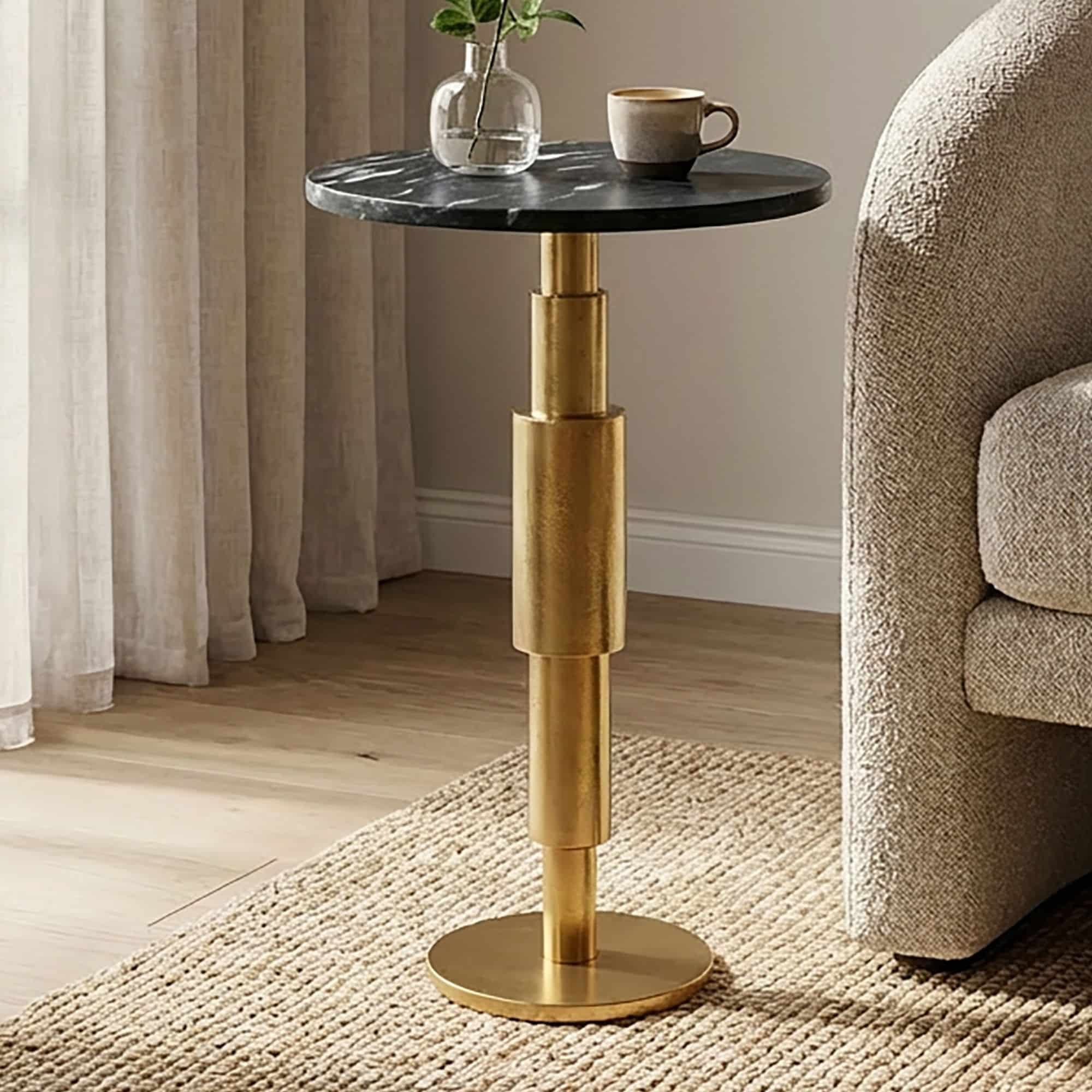 Beistelltisch Marmor rund 59 cm Dekotisch mit Marmor Tischplatte Schwarz - Design Dekotisch mit Aluminiumgestell - Anstelltisch Sofatisch modern - Couchtisch Wohnzimmertisch elegant Handmade Beistelltisch Marmor rund 59 cm Dekotisch mit Marmor Tischplatte Schwarz - Design Dekotisch mit Aluminiumgestell - Anstelltisch Sofatisch modern - Couchtisch Wohnzimmertisch elegant Handmade