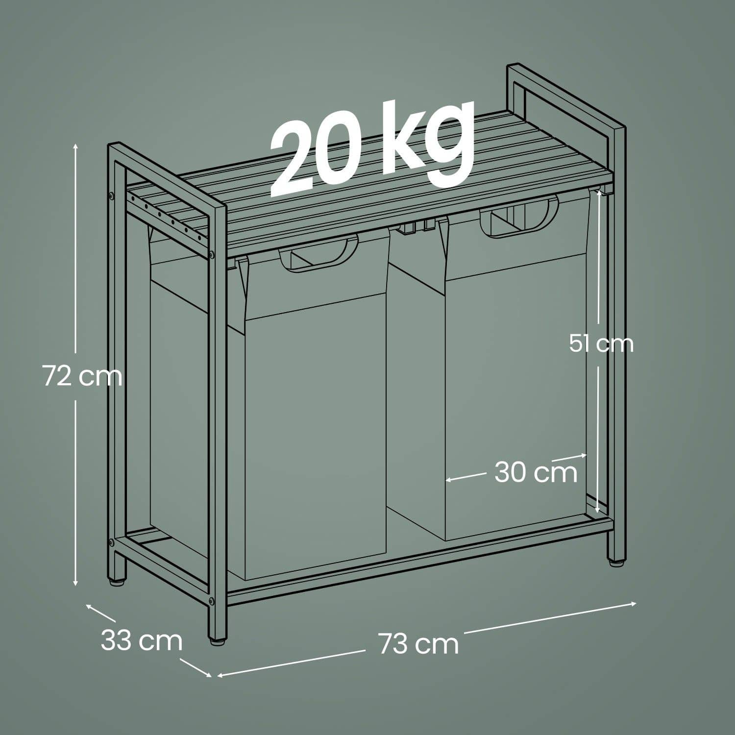 Wäschekorb 2 Fächer, Wäschesammler mit Ablage, Wäschebox Wäschekorb 2 Fächer, Wäschesammler mit Ablage, Wäschebox