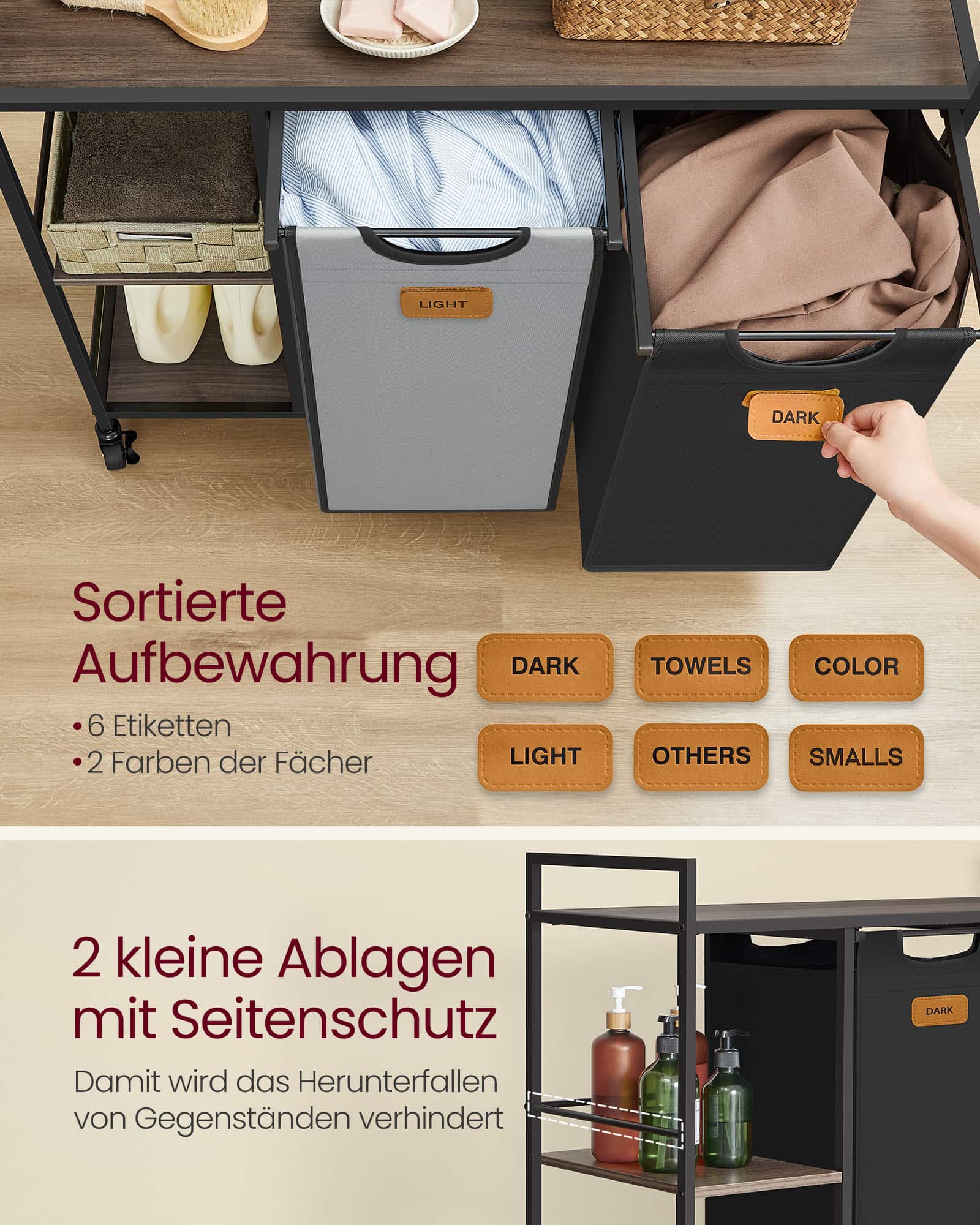 Wäschekorb 2 Fächer kastanienbraun-tintenschwarz-taubengrau