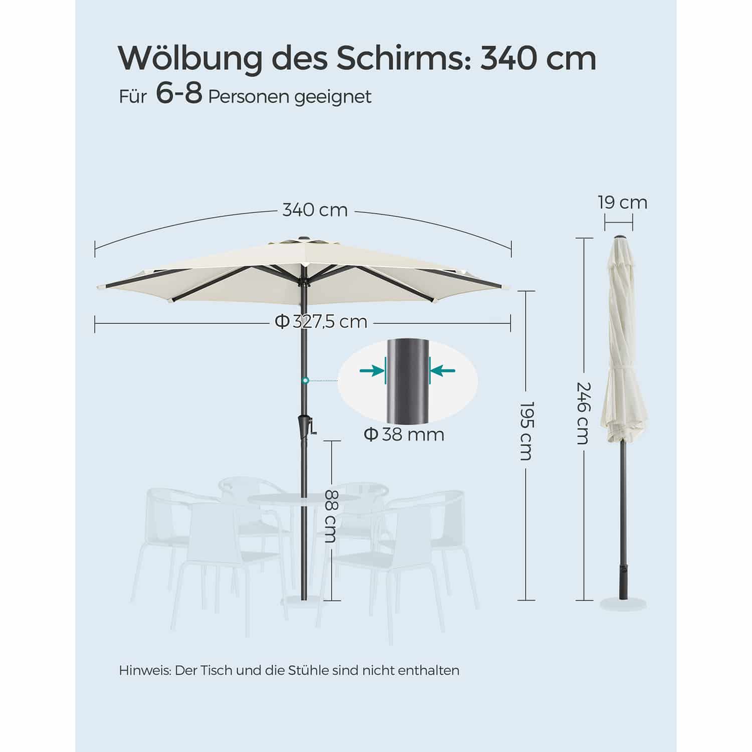 Sonnenschirm beidseitig um 30° knickbar beige