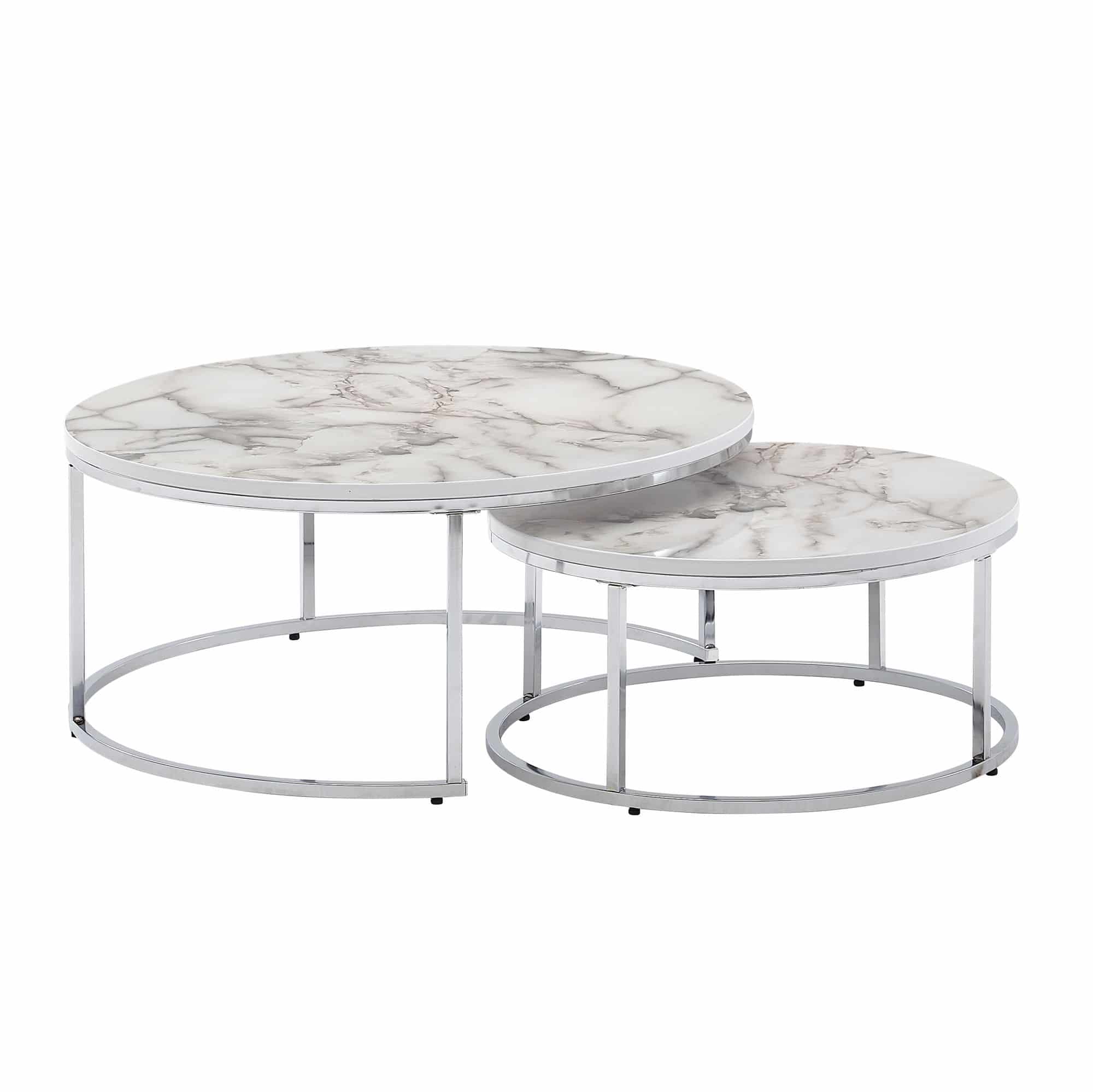 64466-Wohnling-2er-Set-Couchtisch-Chrom-Marmor-Optik-WL6-509-WL6-509_2 Couchtisch 2er Set Weiß Silber Marmor Optik Sofatisch Rund Modern