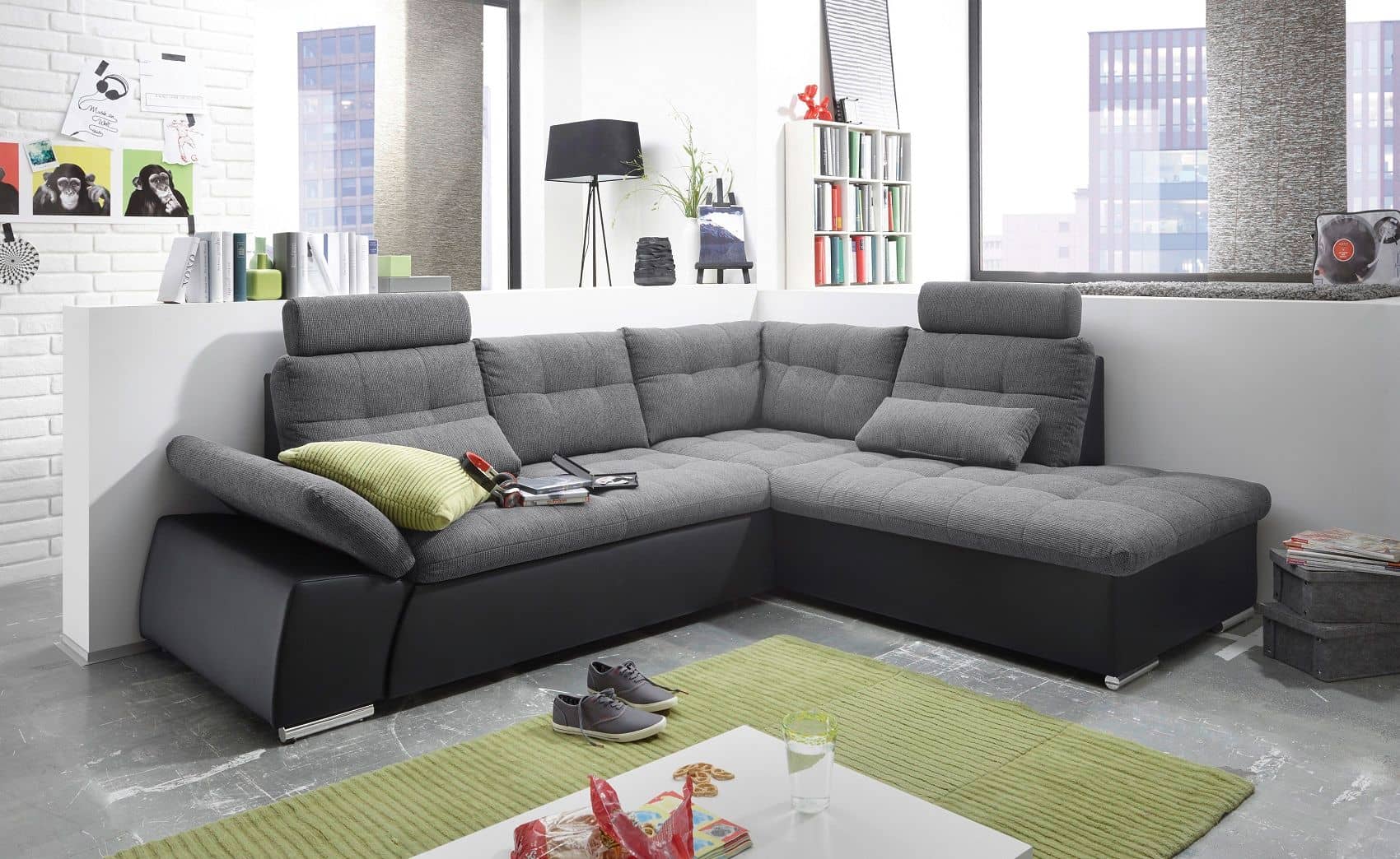 Ecksofa Jakarta Schwarz | Anthrazit – Modernes Sofa mit Schlaffunktion & Kissen | ED Exciting Design Ecksofa Jakarta Schwarz | Anthrazit – Modernes Sofa mit Schlaffunktion & Kissen | ED Exciting Design