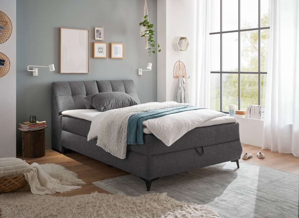 Boxbett Atlantis 140×200 cm in Anthrazit von ED Exciting Design mit Bettkasten