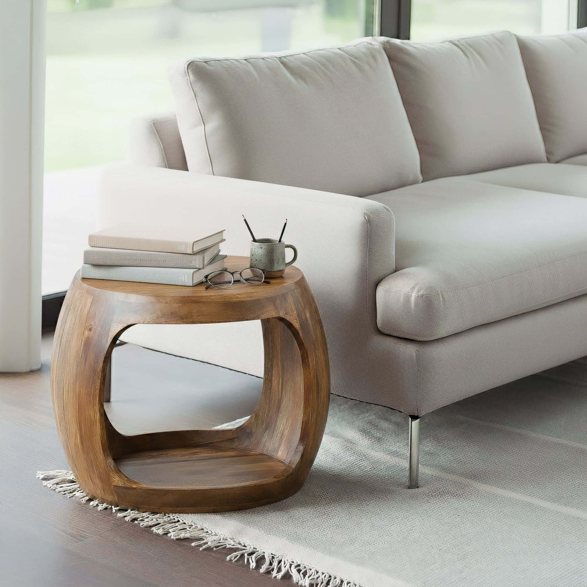 Beistelltisch 50cm Mango Massivholz rund mit Ablagefach - Couchtisch Echtholz handgefertigt Beistelltisch 50cm Mango Massivholz rund mit Ablagefach - Couchtisch Echtholz handgefertigt