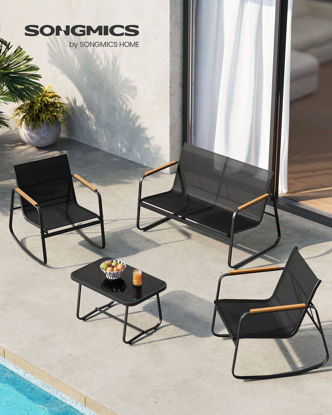 Gartenmöbel-Set Gartenbank und 2 Schaukelstühle mit Tisch tintenschwarz Gartenmöbel-Set Gartenbank und 2 Schaukelstühle mit Tisch tintenschwarz