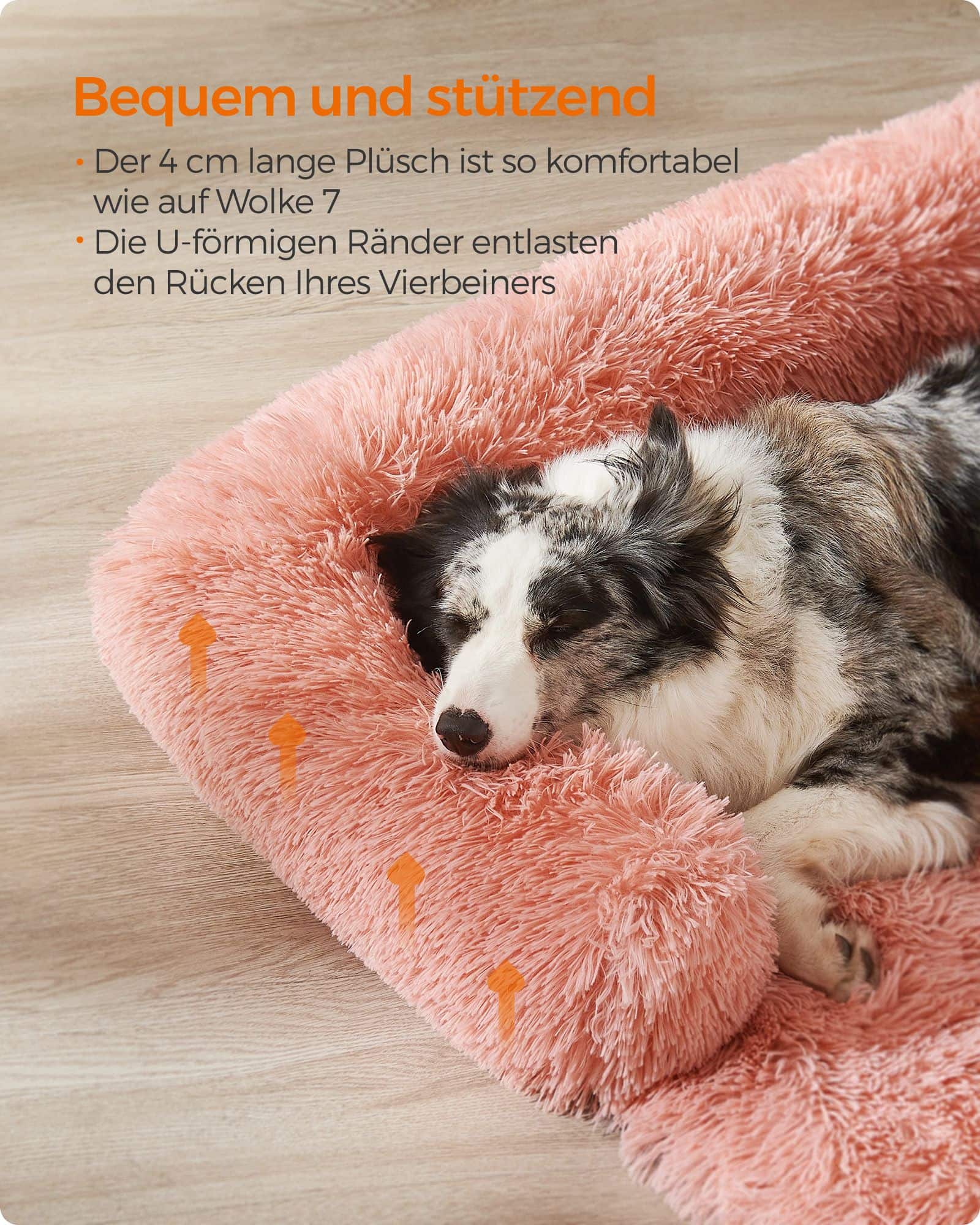 Hundebett XL Plüsch 110 x 95 x 18 cm rosa