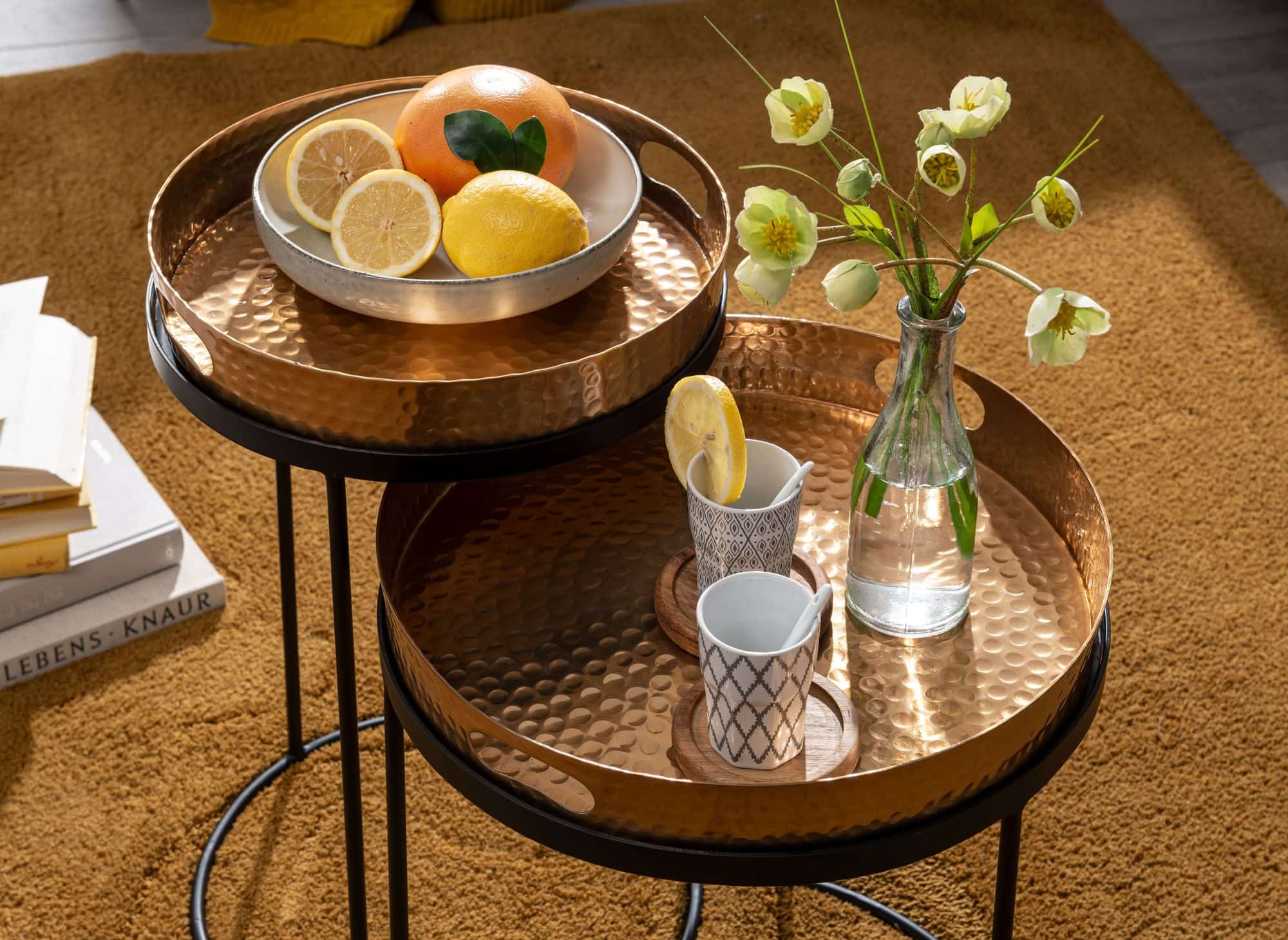 63452-WOHNLING-Couchtisch-2er-Set-Gold-schwarz-WL6-459-WL6-459_5IzaPHgL5TCqd6 Beistelltisch 2er Set Gold / Schwarz Metall Hammerschlag Satztisch Rund