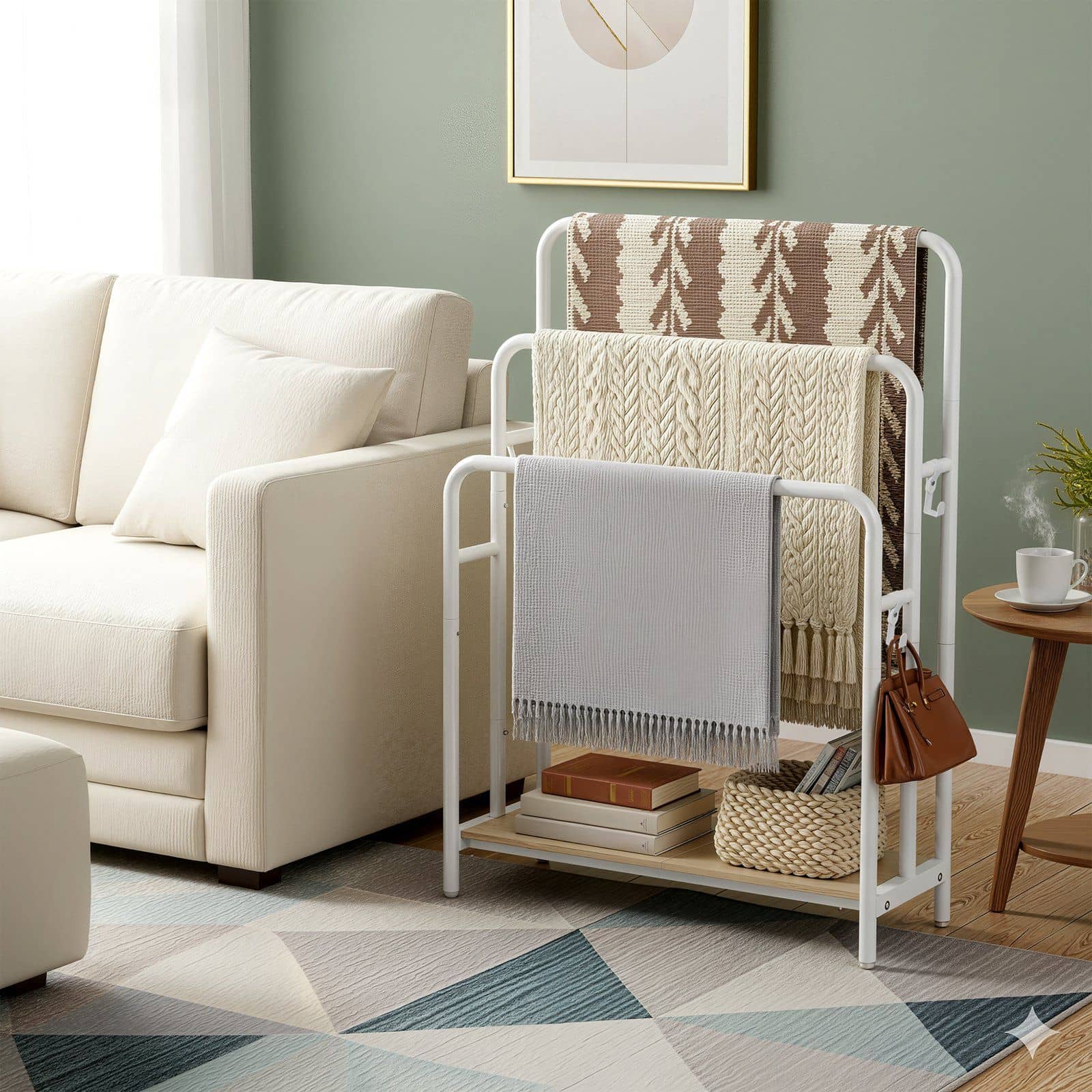 Handtuchhalter mit 3 Stangen, Handtuchständer mit 2 Haken, für Wohnzimmer