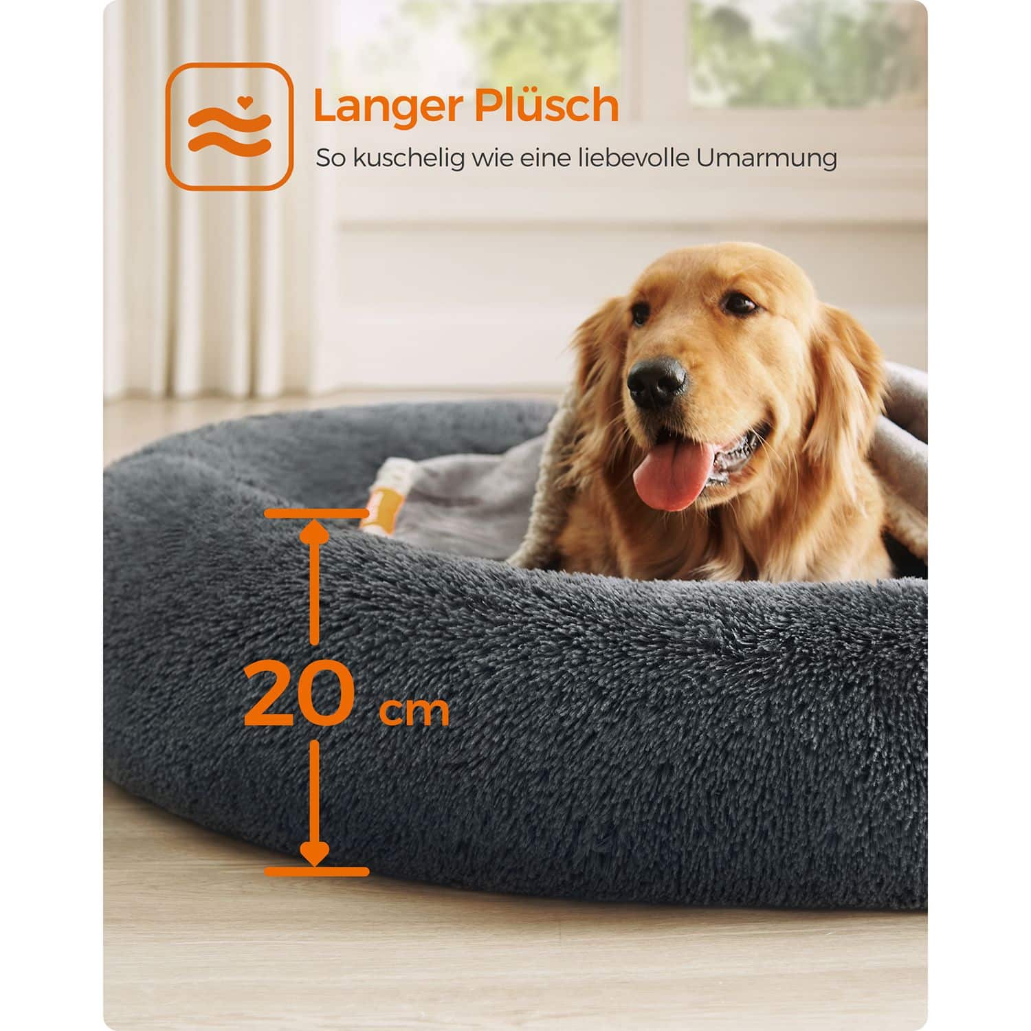 Flauschiges Hundebett Ø 120 cm dunkelgrau-PGW043G02 Flauschiges Hundebett Ø 120 cm dunkelgrau-PGW043G02