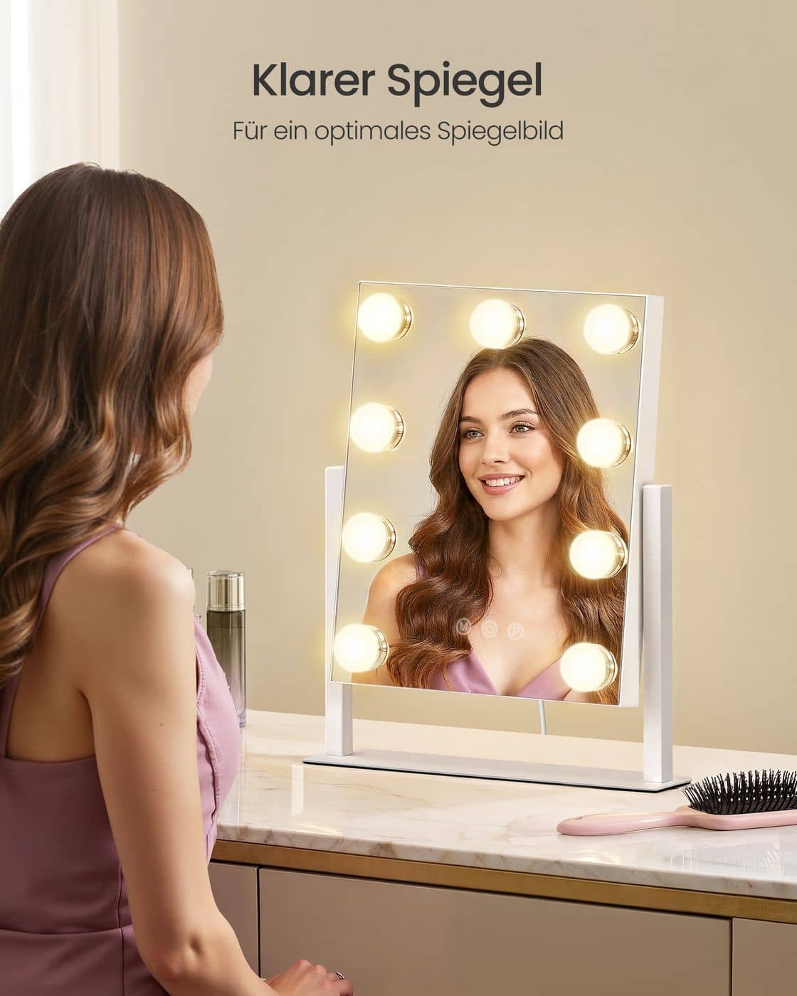 Schminkspiegel mit Beleuchtung und 9 LED-Glühbirnen mattweiß Schminkspiegel mit Beleuchtung und 9 LED-Glühbirnen mattweiß