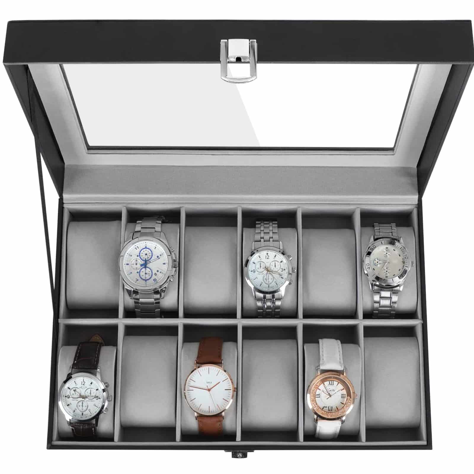Uhrenbox mit Glasdeckel-B34JWB12BK Uhrenbox mit Glasdeckel-B34JWB12BK