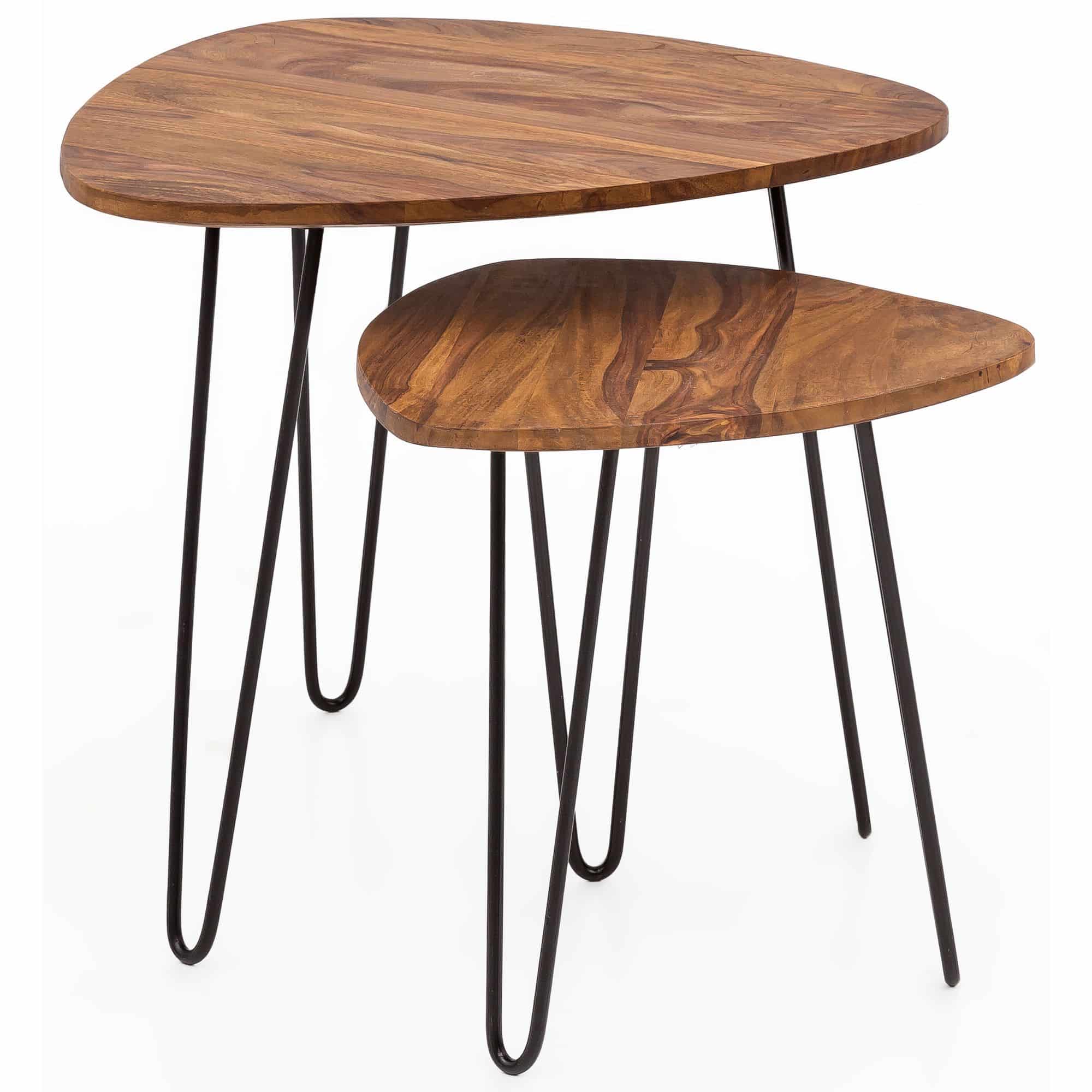 Design Satztisch WL5.659 Sheesham Metall Beistelltisch 2er Set Klein Design Satztisch WL5.659 Sheesham Metall Beistelltisch 2er Set Klein